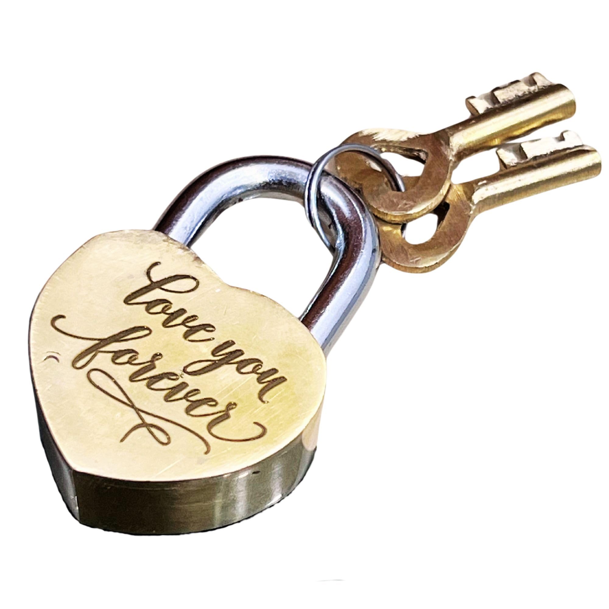 Shiny Brass Heart Shaped Lock Engraved Love You Forever Customized Padlock with Keys Lock for Jewelry Box Storage Box Love Mini Lock with Key