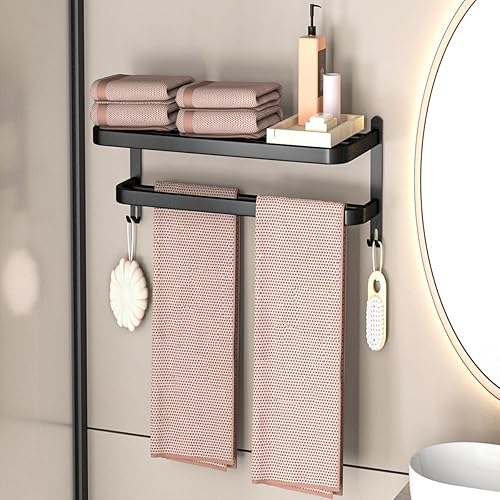 Miniatura 4 de DDS-DUDES Toalleros negros para toallas de baño con barras dobles para toallas, soporte de pared con ganchos, de acero inoxidable, para hotel (color