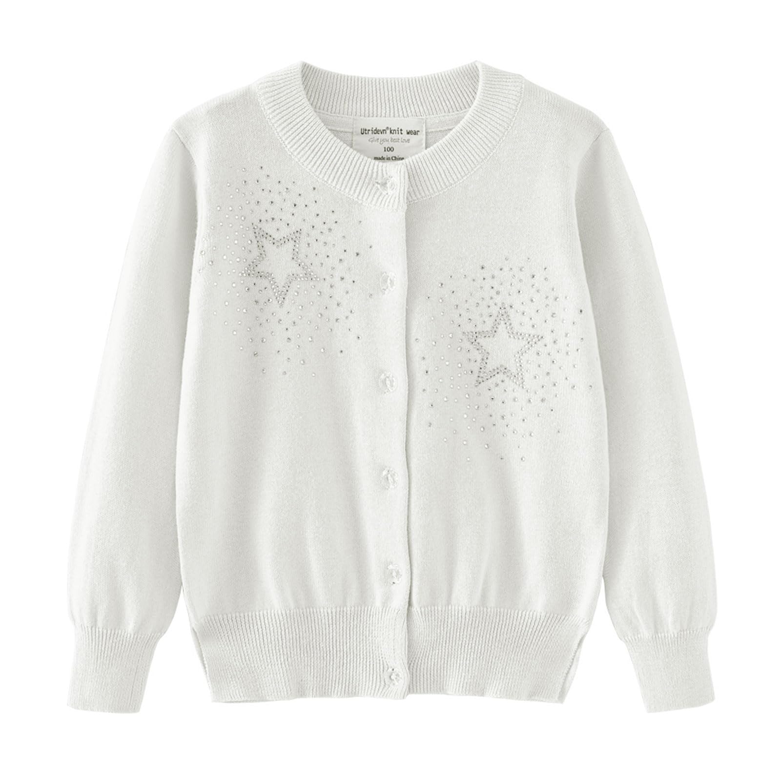 Rolanko Niñas Cardigans, Algodón de Manga Larga Button Down Ropa Escolar Básica, Suéter de Cuello Redondo