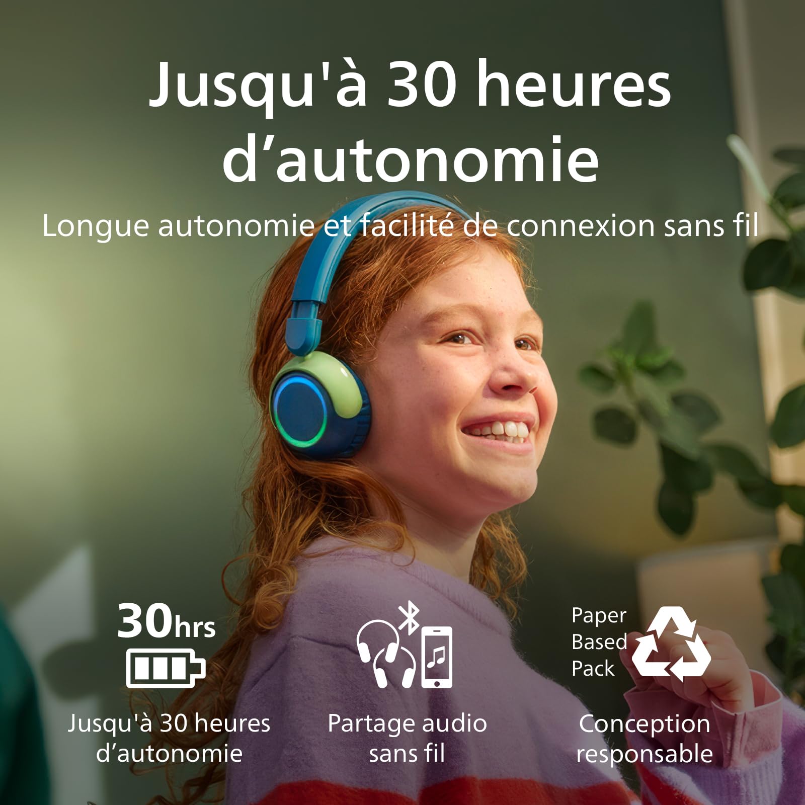 PHILIPS TAK4200CT Casque Pliable Supra-auriculaire pour Enfants de la série 4200 - Volume limité, Partage Audio, câble USB-C Inclus - Cristal Sarcelle