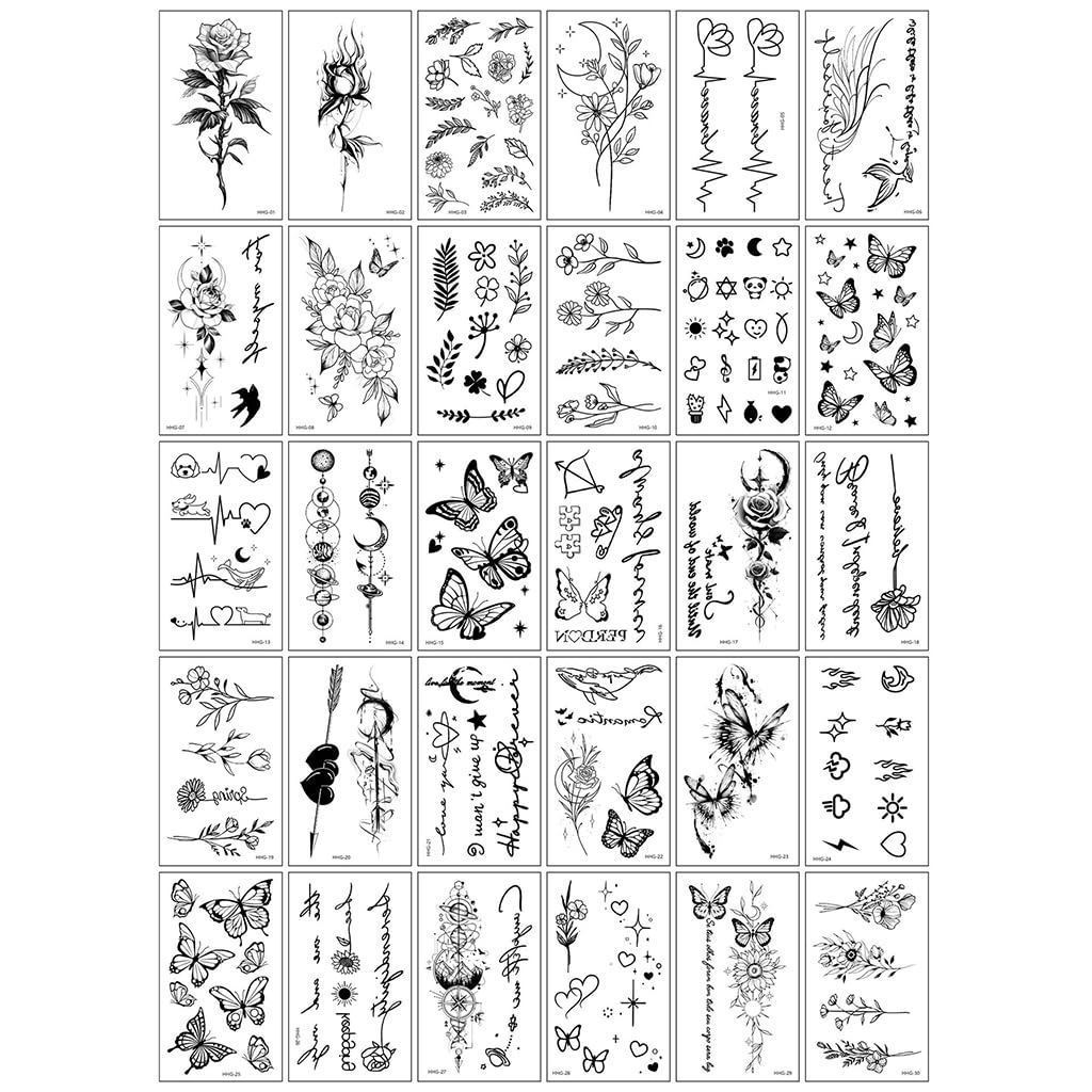 MAYCREATE® 30 Sheets Temporary Tattoos Mixed Styles Tattoo Stickers Waterproof Realistic Long-Lasting Fake Tattoos for Kids Adults