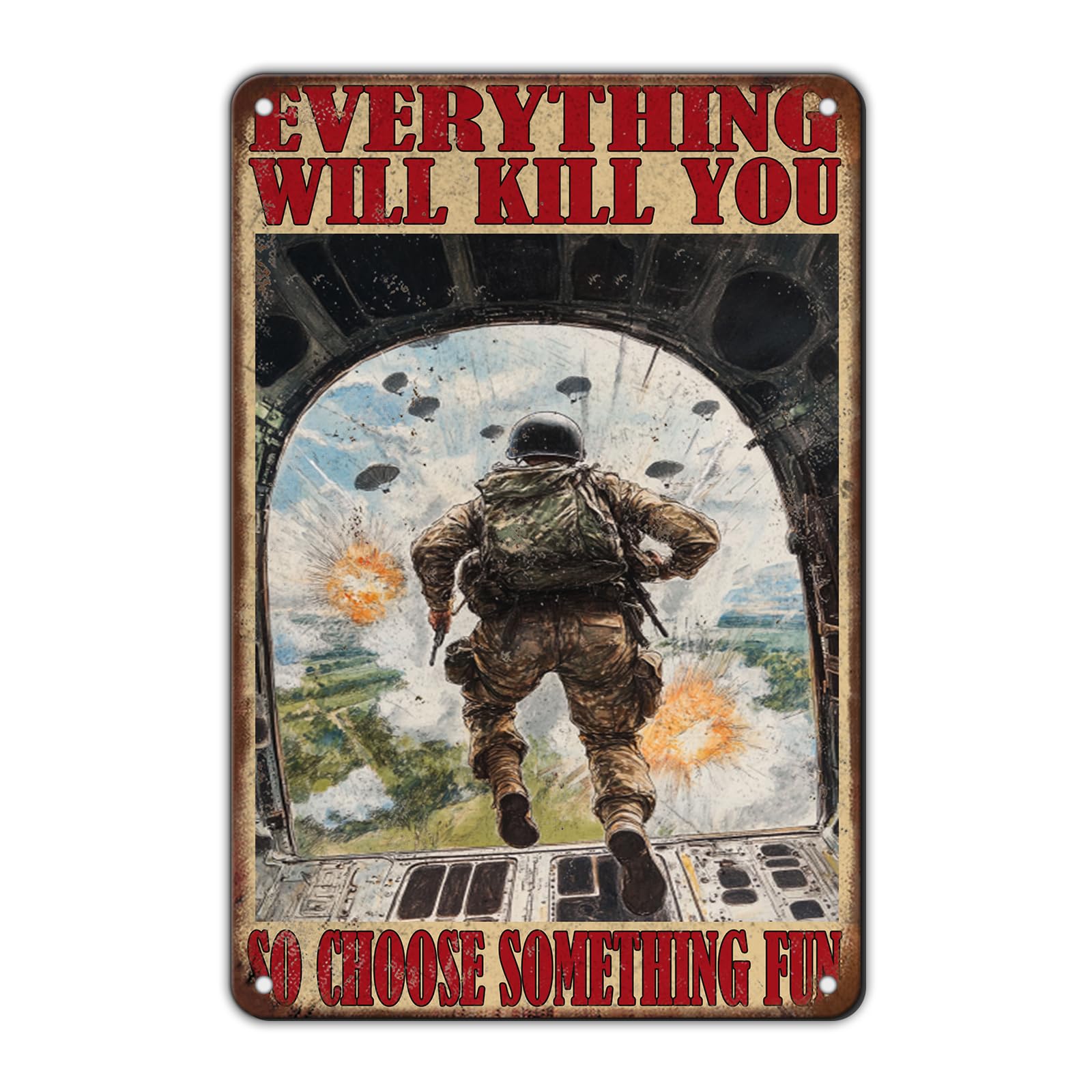 Vintage Airborne Military Tin Sign Retro Army Wall Decor Funny Airborne Metal Poster for Home Garage Man Cave Bar Club Plaque 12x8 Inch Medal Of Honor Airborne