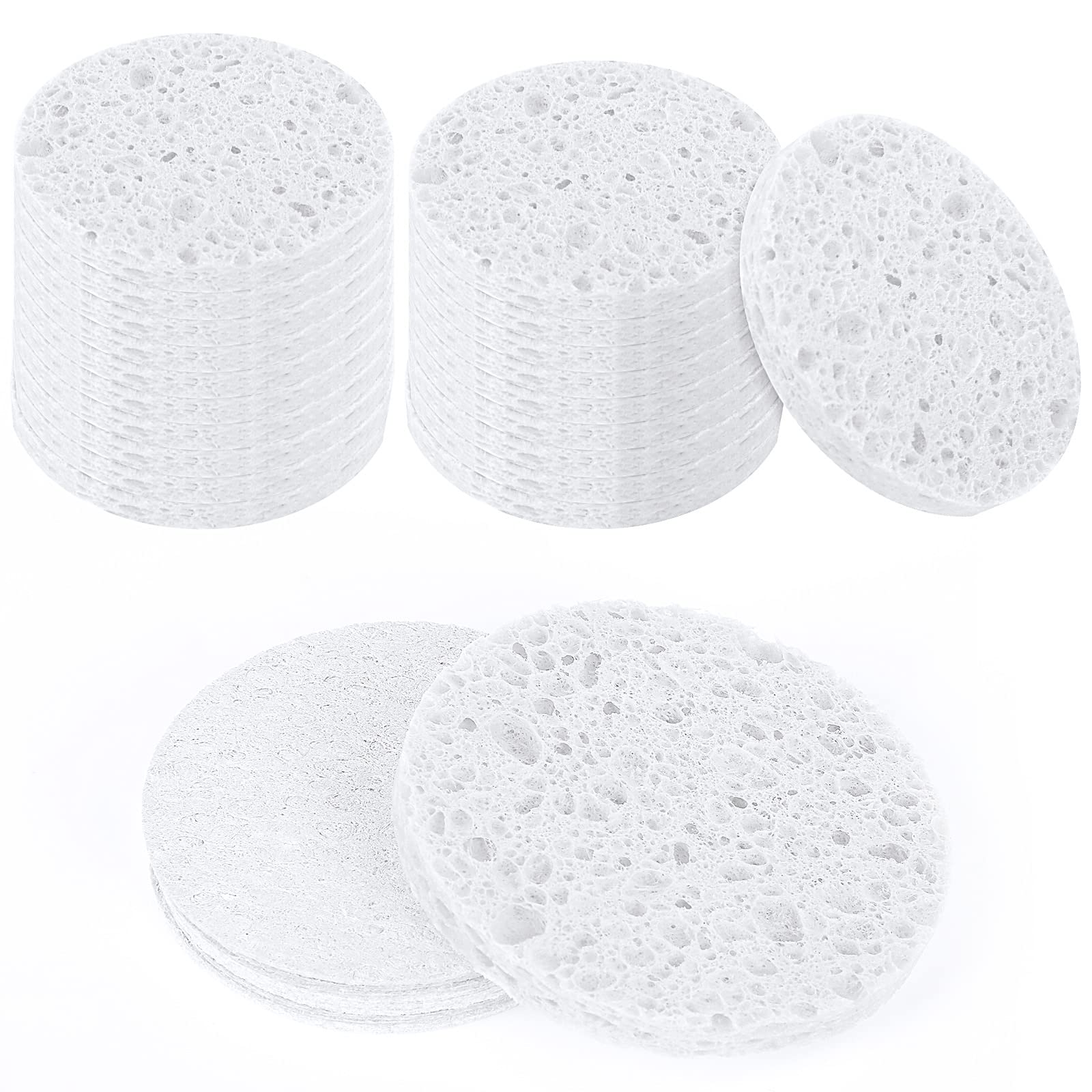 WLLHYF 20 esponjas faciales comprimidas de celulosa natural para limpieza facial, esponjas profesionales de spa para limpieza facial, eliminación de maquillaje, exfoliación de poros (redondo-blanco)
