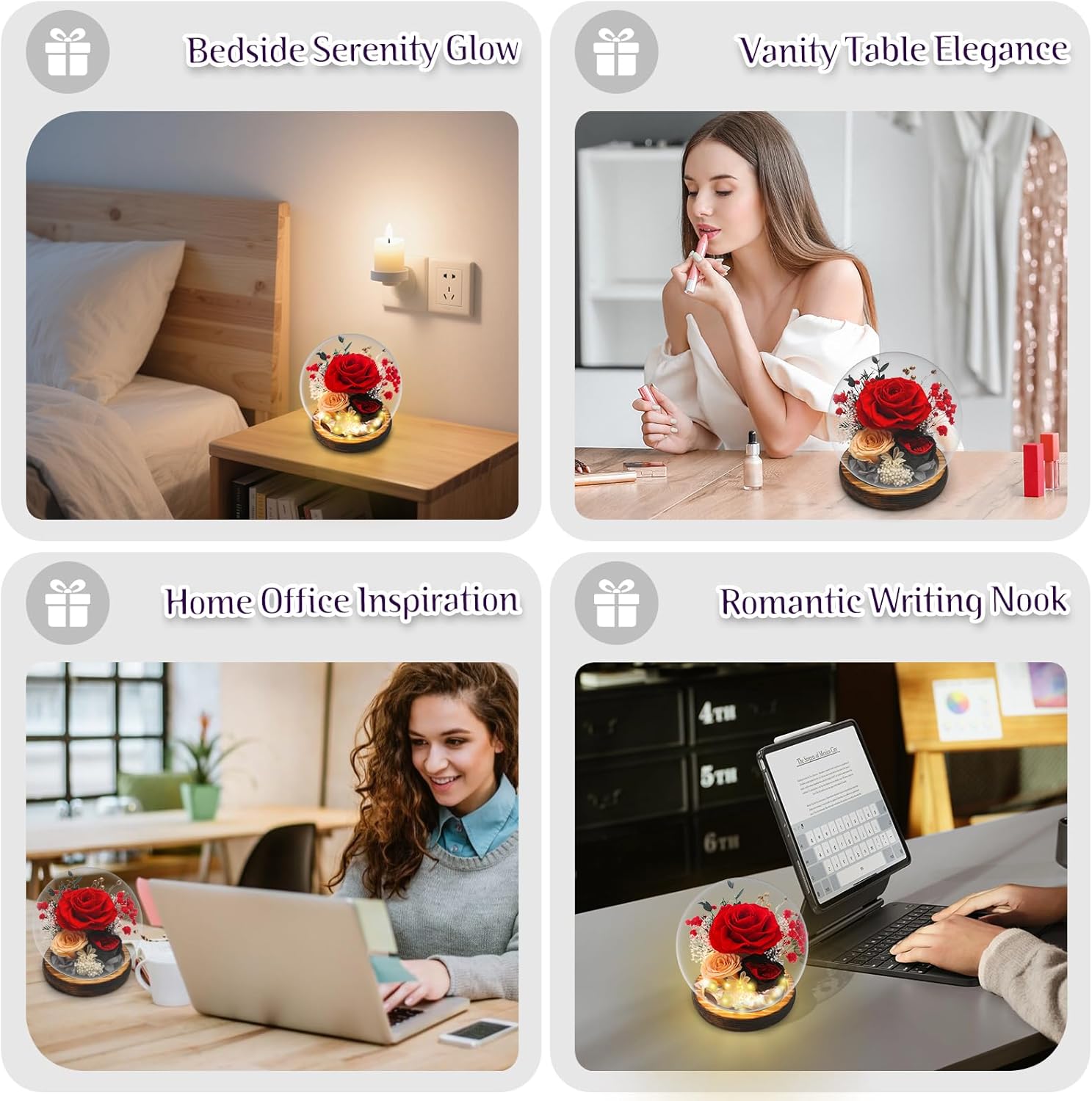 Forever Preserved Rose in Glass Dome with LED Lights - Eternal Rose Gift for Women, Prime Delivery - Valentine's Day Mother's Day Christmas Birthday for Wife Girlfriend (red) - Image 6