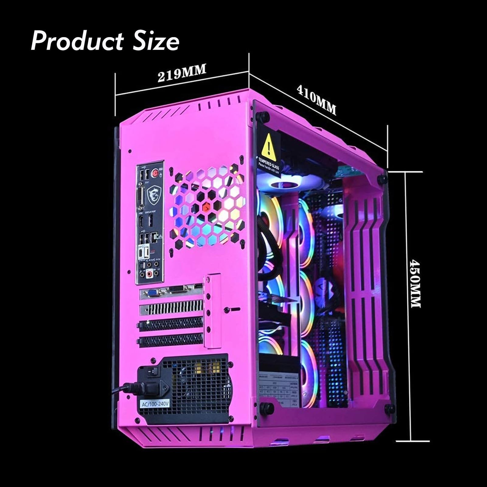 Obudowa komputera, panel boczny ze szkła hartowanego, pełny widok z boku, obudowa komputera stacjonarnego, wentylatory 7 x 120 mm, obsługa formatów MICRO-ATX/MINI-ATX, listwa świetlna RGB (Size : Sty