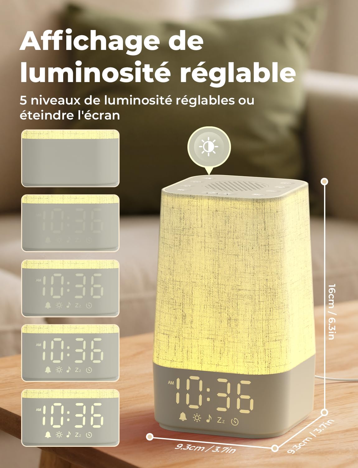 LIORQUE Réveil Lumineux Simulateur d'Aube, Lampe de Chevet LED avec 30 Sons, 13 Niveaux de Luminosité