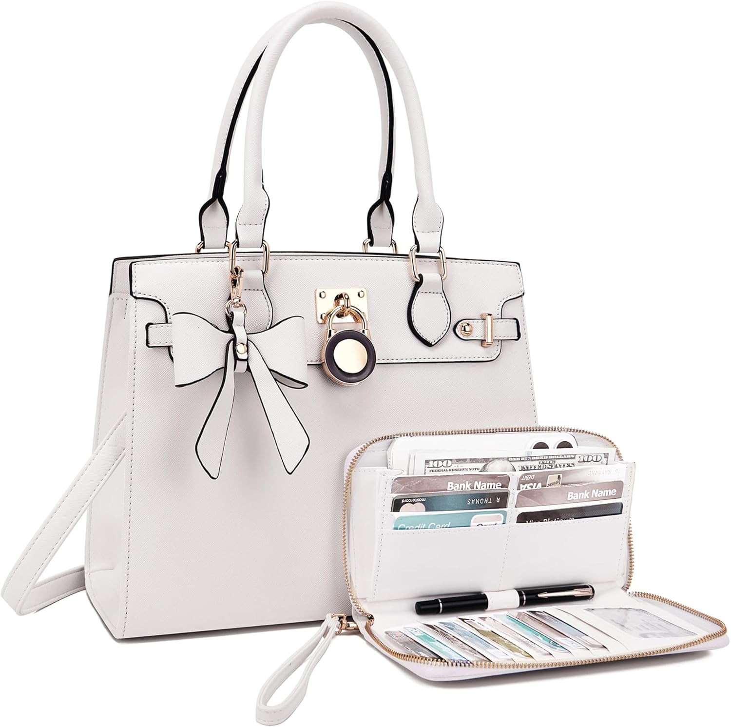 Qiyuer Women Handbags Set Top Handle Satchel Tote Shoulder Work Bag Ladies Purses With Matching Clutch Wallet 2PCS