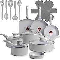 T-fal Refresh Ceramic 20-Piece Nonstick Cookware Set - Eco-Friendly Pots, Pans, Griddle, Utensils with Thermo-Spot, Moon Grey