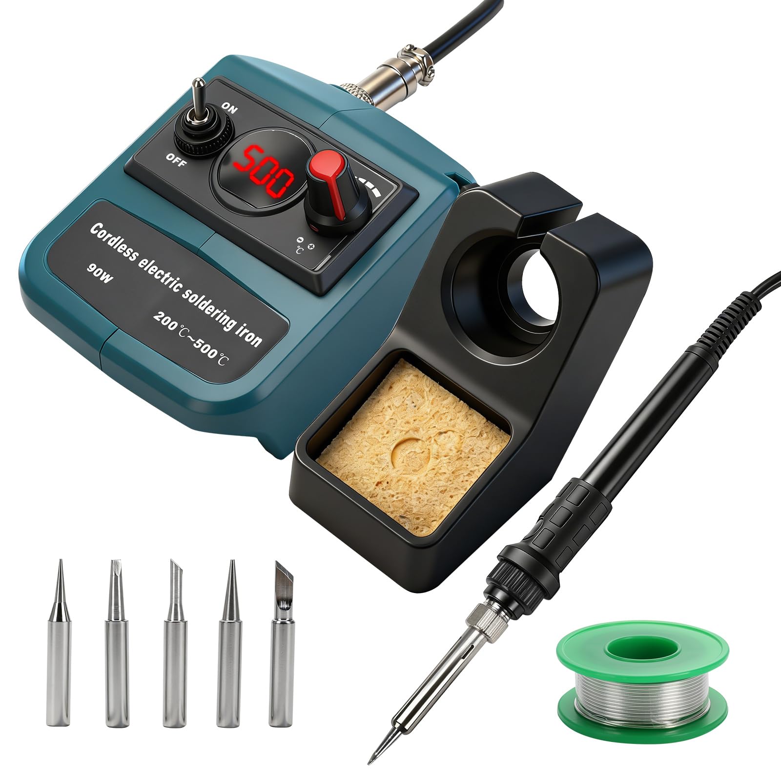 Cordless Soldering Iron for 18V Battery, 90W Fast Heating, 200°C - 500°C Adjustable Temperature, Electric Digital LCD Soldering Station for DIY, Appliance Repair, Wire Welding