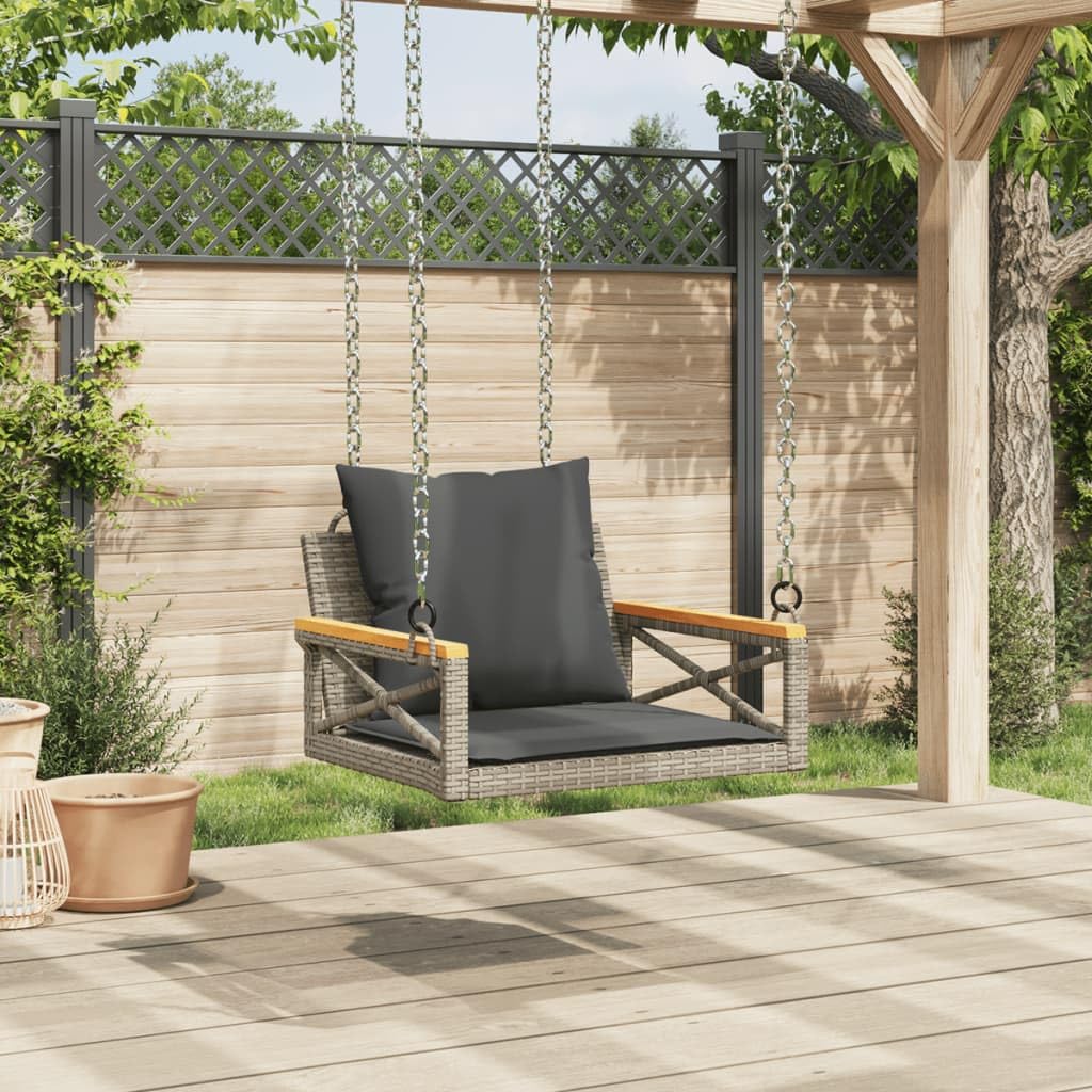 Fauteuil suspendu avec coussin - Pour terrasse, jardin, balcon - Gris - 63 x 62 x 40 cm - En rotin synthétique