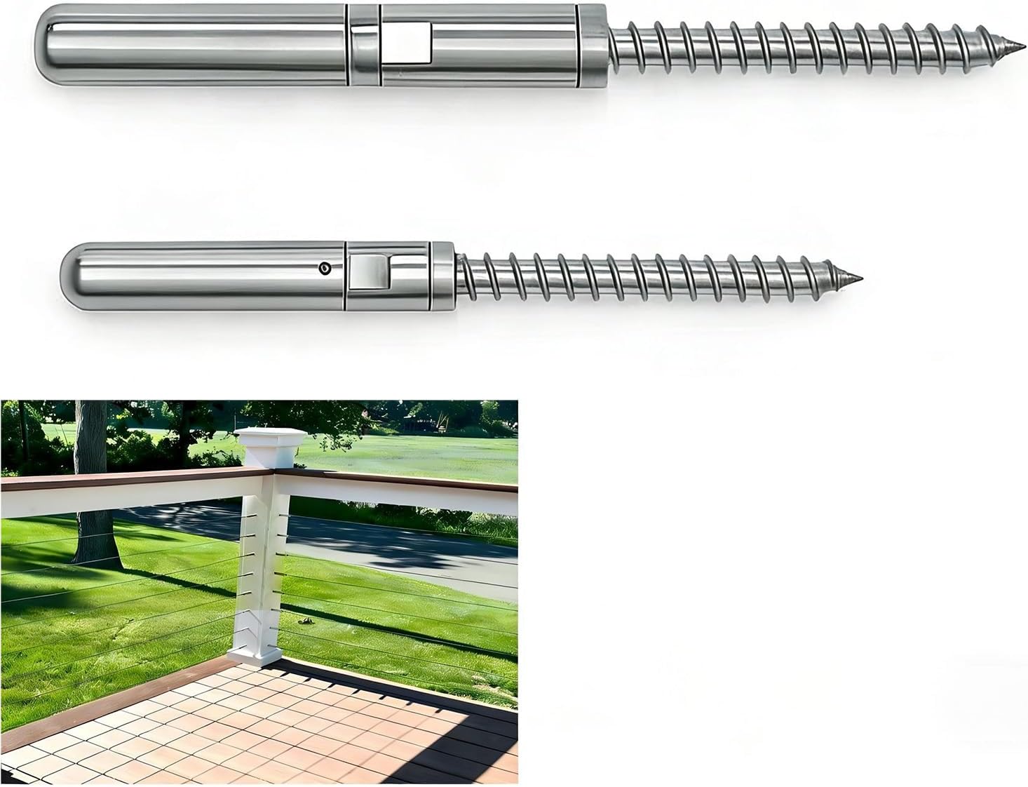 MR.RAIL Cable Railing Tensioner for Wood Posts, Quick Lock Swageless Cable Railing Kit Hardware for 1/8" 1x19 Cable, Horizontal Long Span Deck Railing System, 316L Stainless Steel, No Crimp (1 Pair)