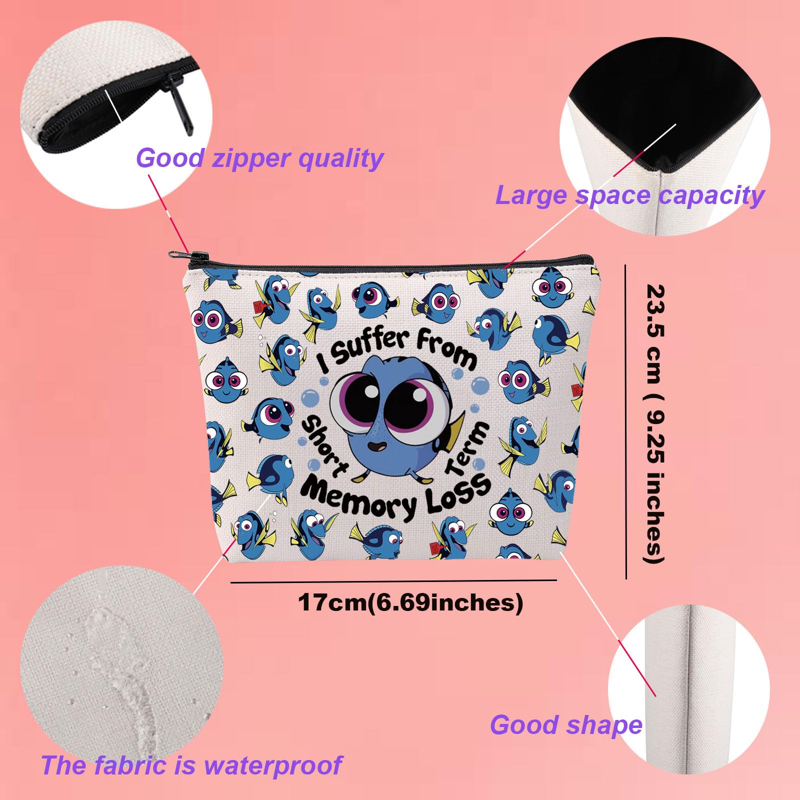 Nemo Dory Movie Merchandise Cosmetic Bag Dory Lovers Makeup Bag WDW Cartoon Character Gift Ocean Animals Gift for Fans (Memory Loss) - Image 2