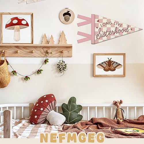 Miniatura 4 de Decoración de guardería para bebé, banderines de pared de larga vida de la hermandad, banderines de pared, a cuadros rosa y beige, decoración para