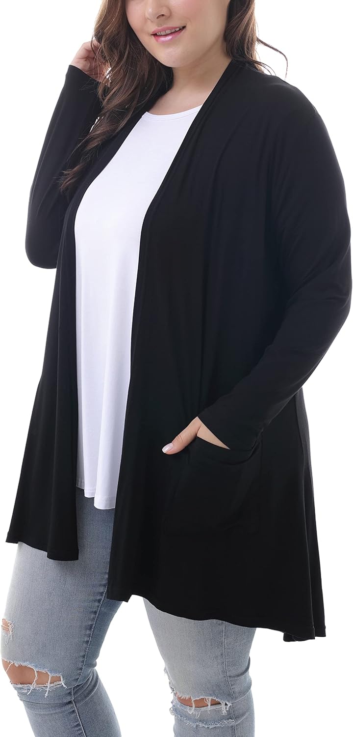 ZERDOCEAN Women's Plus Size Long Sleeve Lightweight Soft Printed Drape Cardigan with Pockets - Image 3
