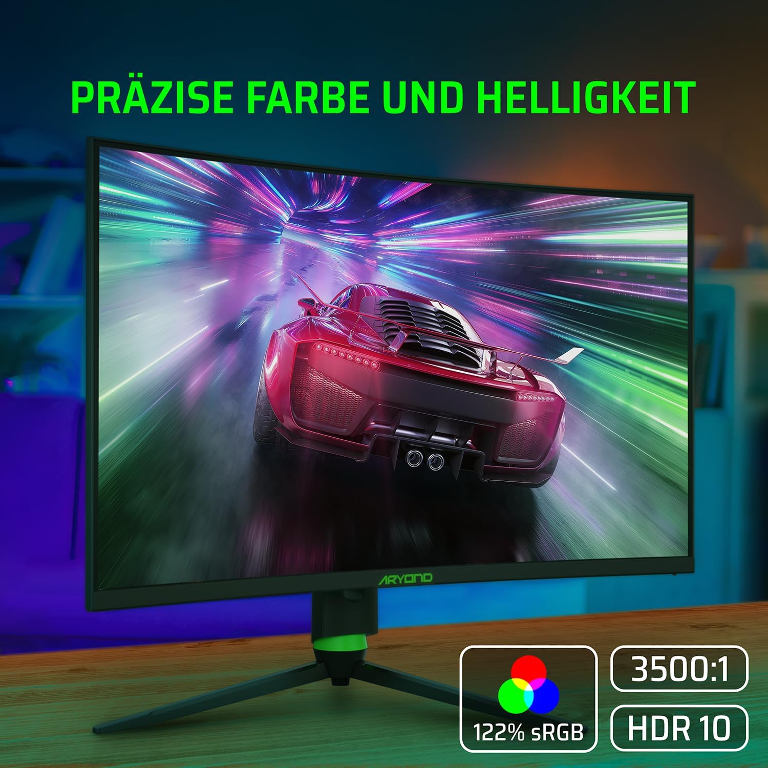 Aryond A32 V2 Curved Gaming Monitor, 32 Zoll(80cm), 180Hz, 1500R, QHD (2560x1440), 1ms, HDR, FreeSync&G-Sync, 122% SRGB, Eye Care, Eingebauter Lautsprecher, HDMI, Display Port, Höhenverstellbar