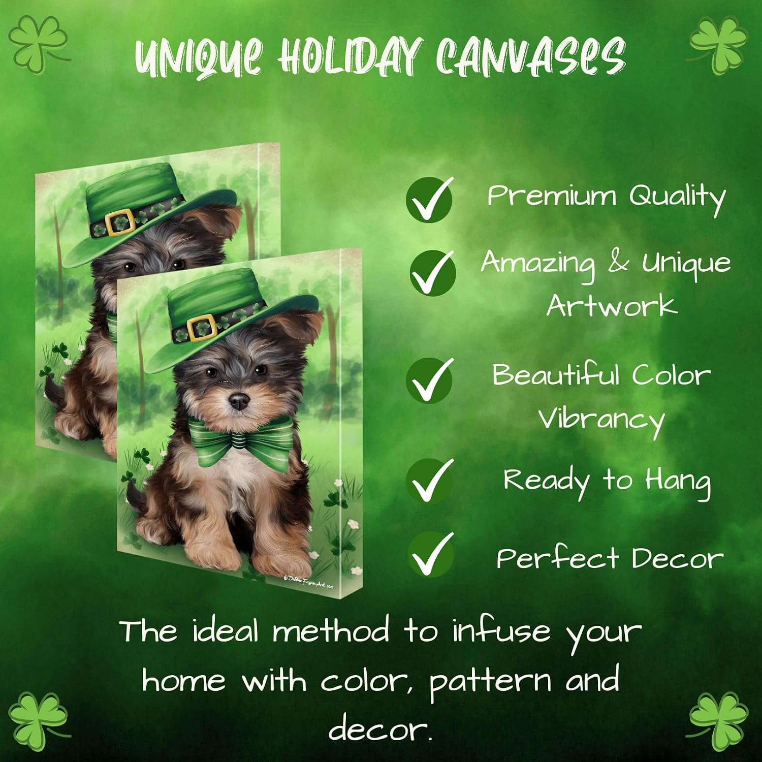 St. Patricks Day Irish Yorkipoo Dog Canvas Wall Art - Premium Quality Ready to Hang Room Decor Wall Art Canvas - Unique Animal Printed Digital Painting for Decoration, 12"x12" - CVSP55284