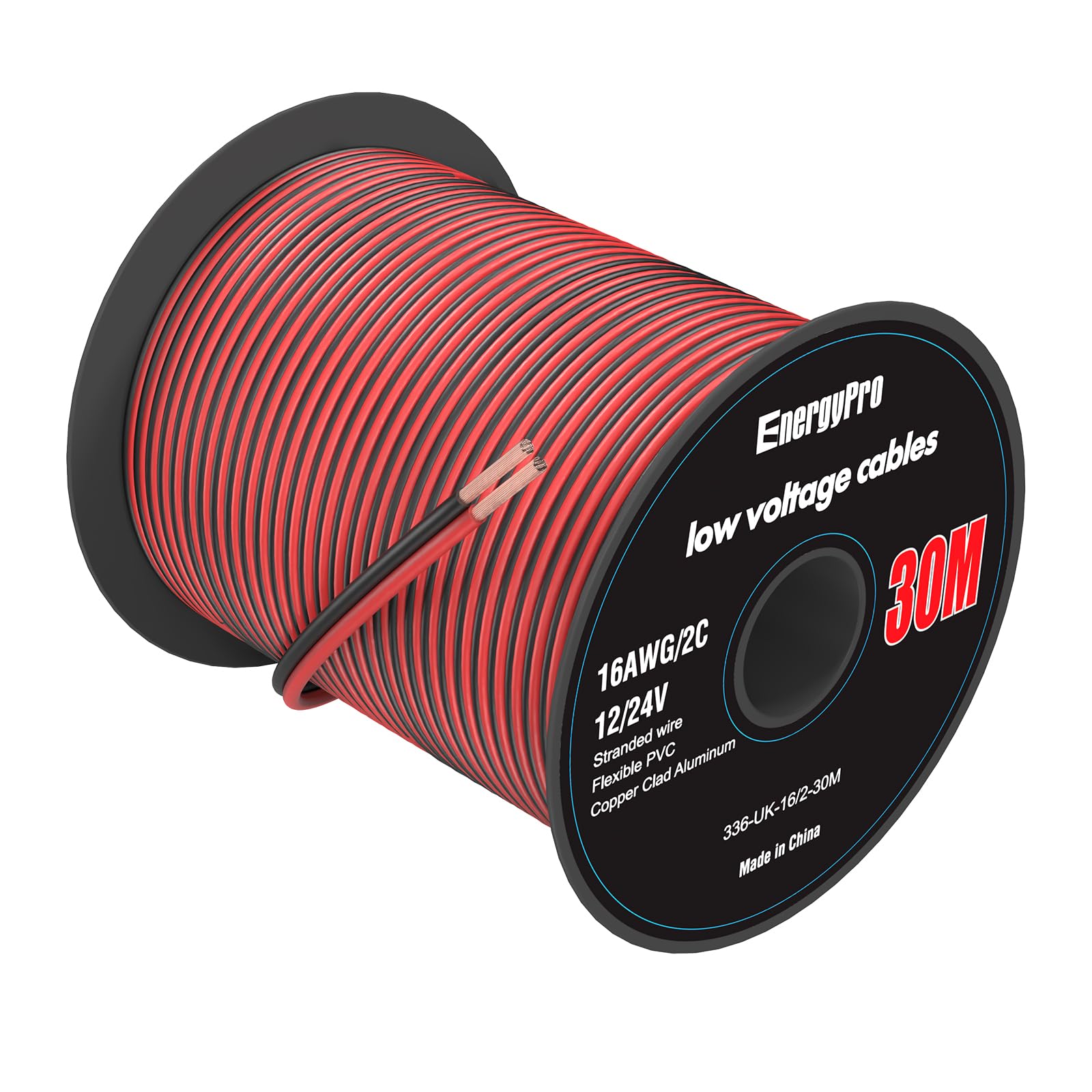 EnergyPro 16AWG 1.3mm² Electrical Wire 30m (15 Red + 15 Black) - 12V/24V DC Hookup Cable, CCA Stranded Low Voltage Wire for LED Strip, Automotive, Boat, Solar Panel