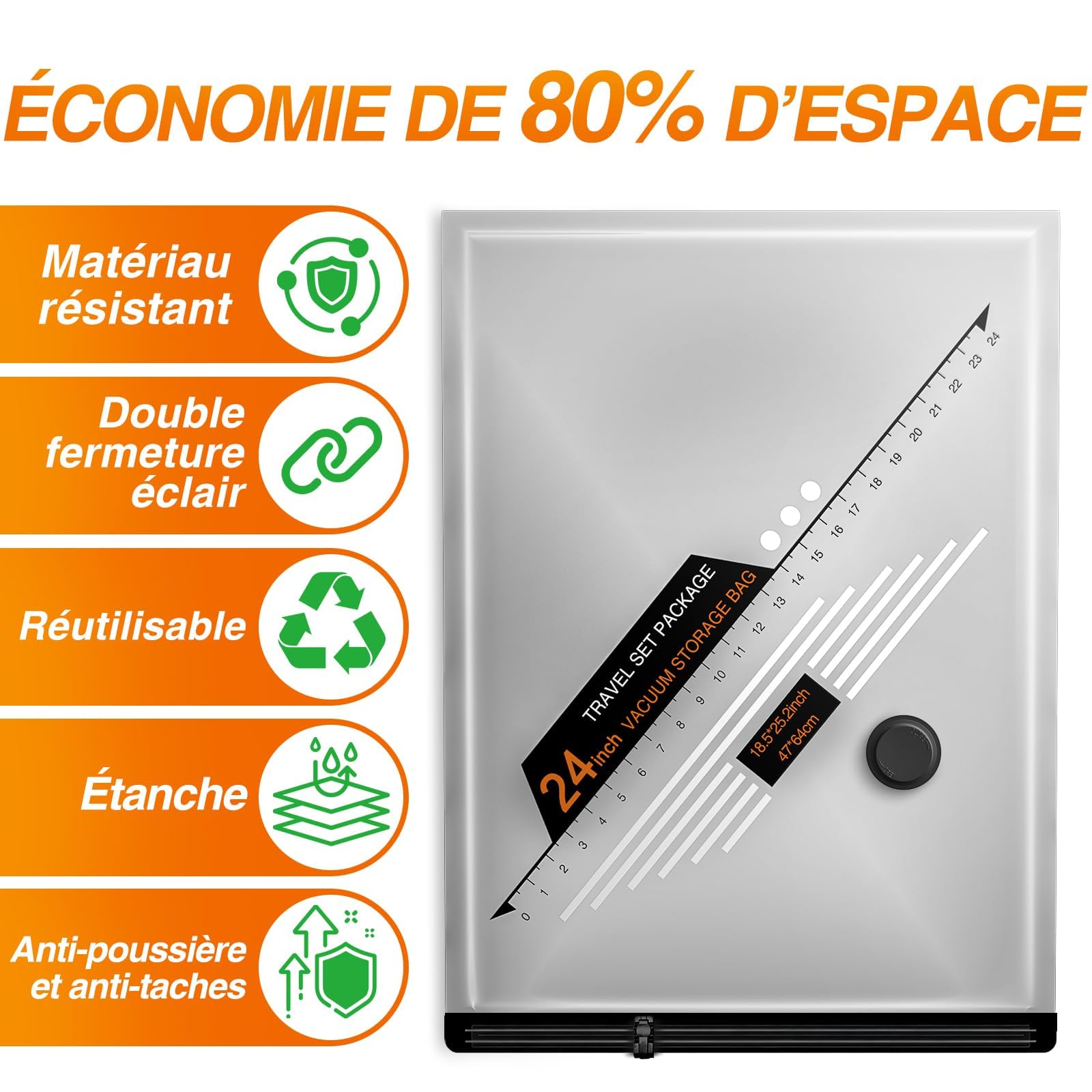 Bolsas de almacenamiento al vacío para viajes con 2 bombas, paquete de 12 bolsas reutilizables para ahorrar espacio con bomba eléctrica recargable y bomba manual que ahorra un 80% de espacio para