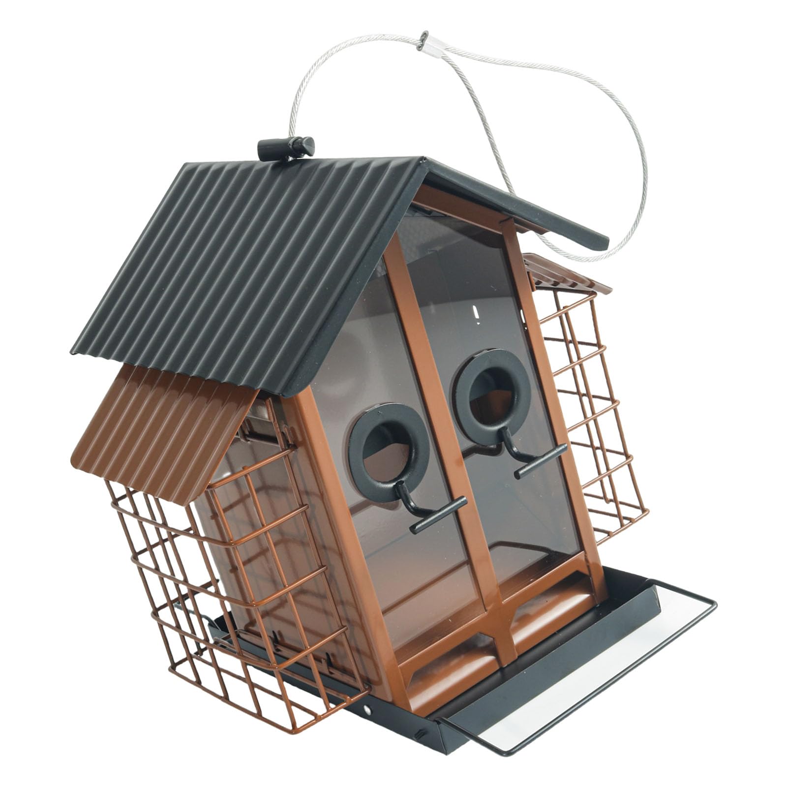 Estación de alimentación para pájaros Aire Libre Resistente a la Intemperie, construcción metálica de Doble Refugio para Uso en Exteriores, comederos para pájaros de Gran Capacidad
