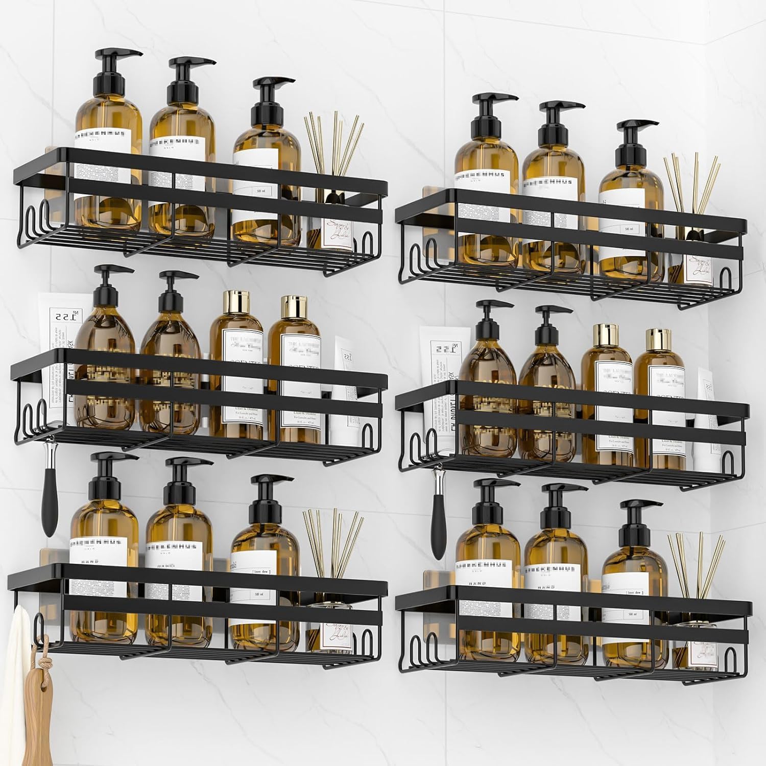 WOWBOX Adhesive Shower Caddies (6-pack) - No-drill Stainless Shelves