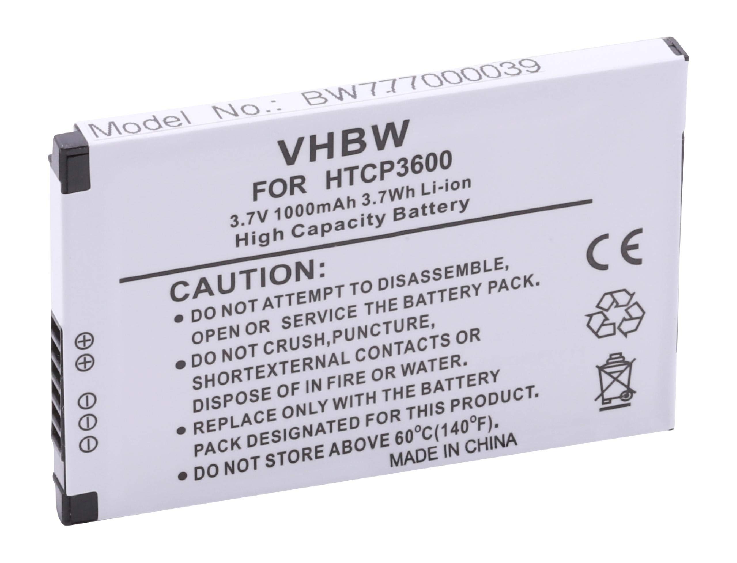 vhbwLi-Ion battery 1000mAh (3.7V) suitable for smartphone HTC P6300 Panda, P6500 Sirius, PPC-6800 Mogul replaces 35H00077-00M, BA S150.
