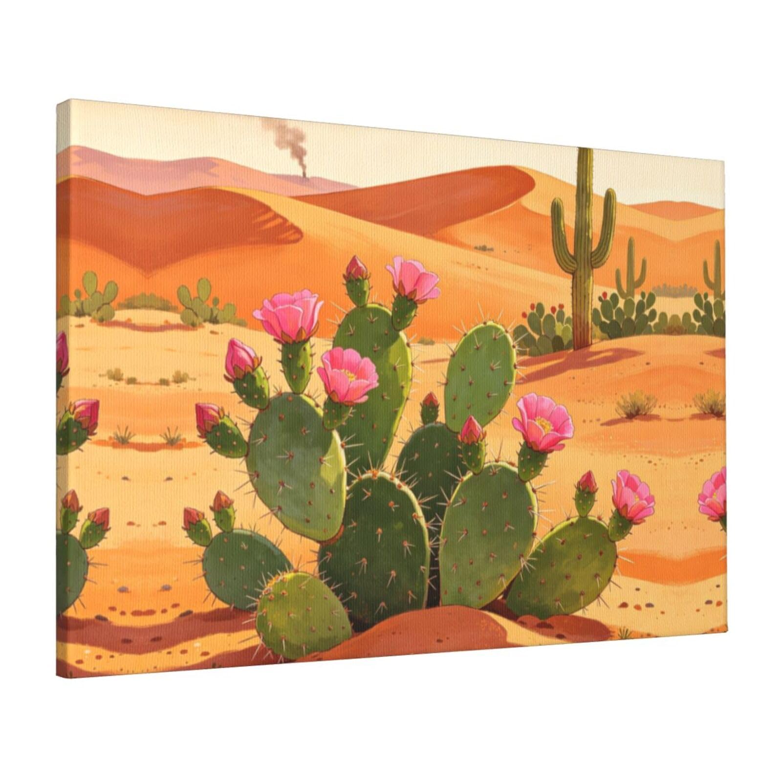 CNTDBU Green Cactus Art Canvas Wall Art 16x24 Inch-Large Modern Painting Print for Living Room, Framed Ready to Hang Artwork for Bedroom