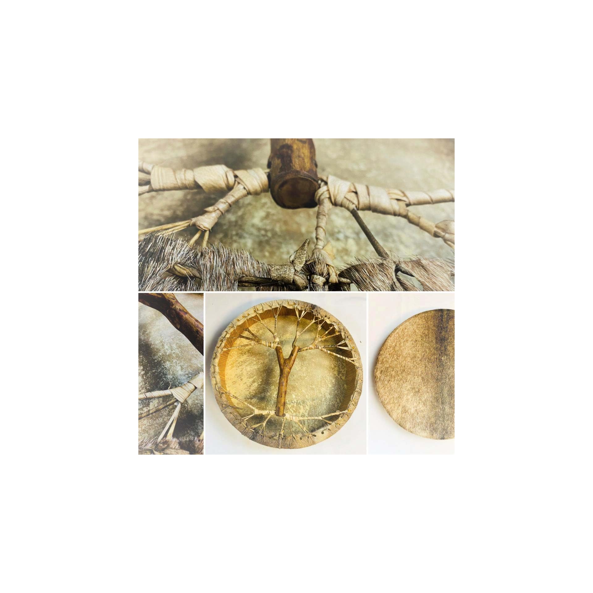 Shamanentrommel Ziegenfell Ø 40 cm mit Griff im Baum Stil Rahmentrommel im mysevendo Set Rund Shaman Drum Goat Skin inkl. Stick