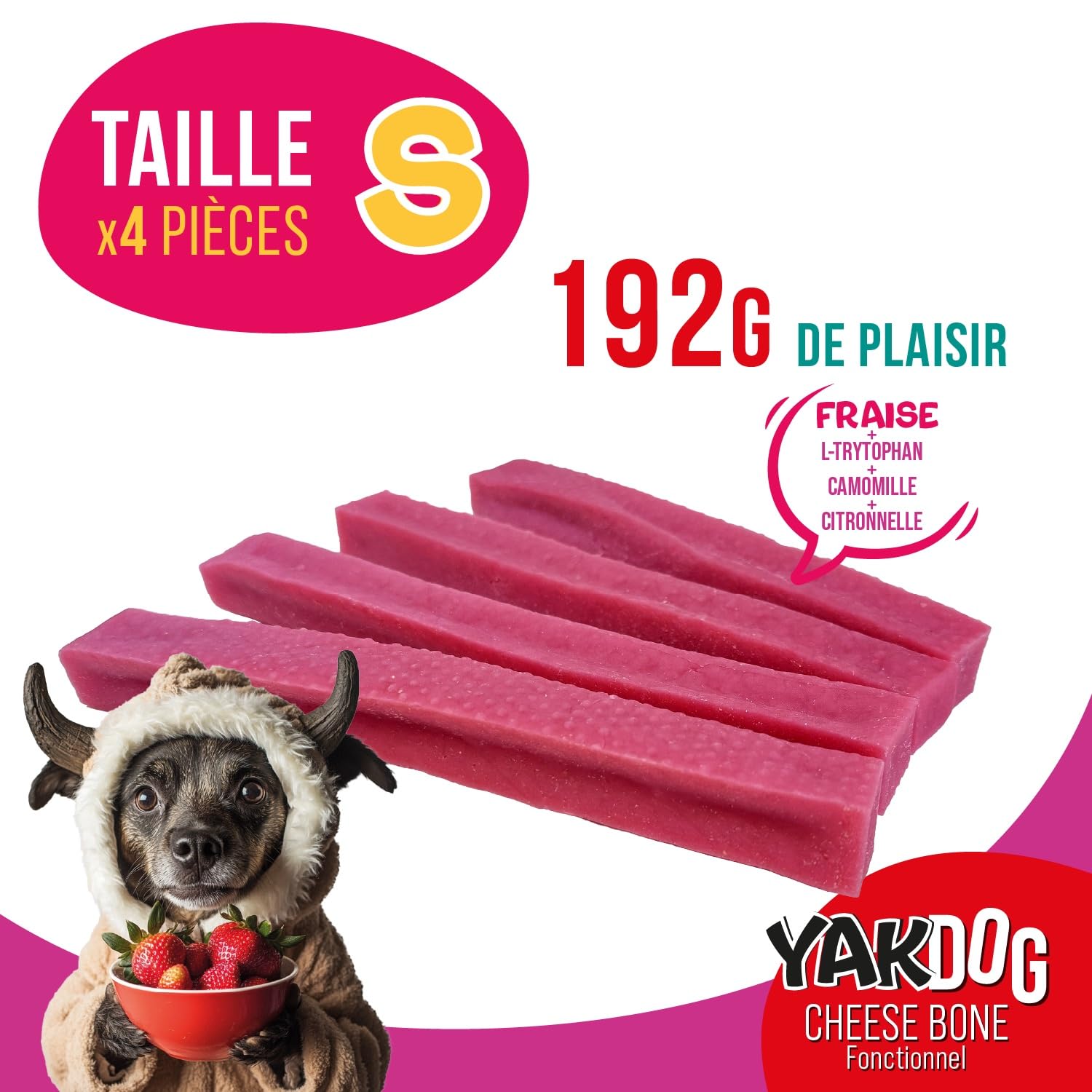 SANTÉ+ - Bâtonnets Fromage Chien S - Fraise Relax - Effet Calmants & Digestifs - Favorise Sommeil - Renforce Os & Dents - Friandise Longue Durée - 100% Naturel - Belgique