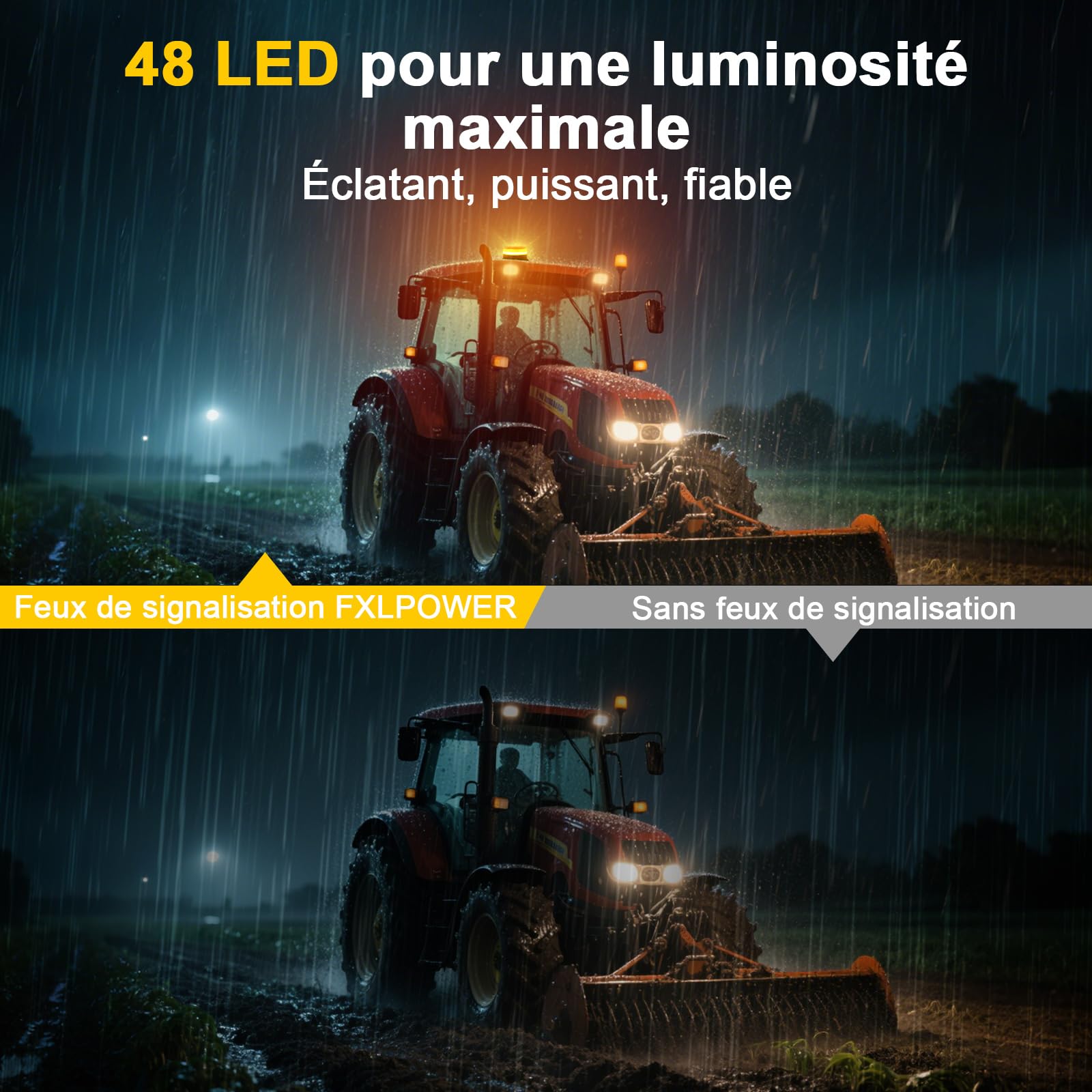 Gyrophare LED Sans Fil Solaire Magnétique Orange pour Tracteur | Étanche IP68, Fixation 130 km/h, 9 Modes Clignotants, Recharge USB, pour Camion et Remorque