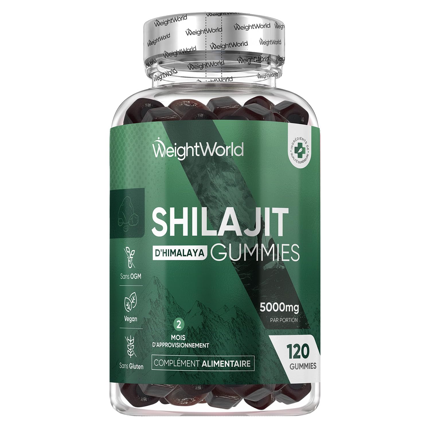 Shilajit Gummies 120 Vegan 5000mg Shilajit Himalaya Gummies avec Potassium, Vitamine A, Riche en +85 Minéraux, Acide Fulvique, Acide Humique, Alternative Resine d'Himalaya, Comprimés et Gélules
