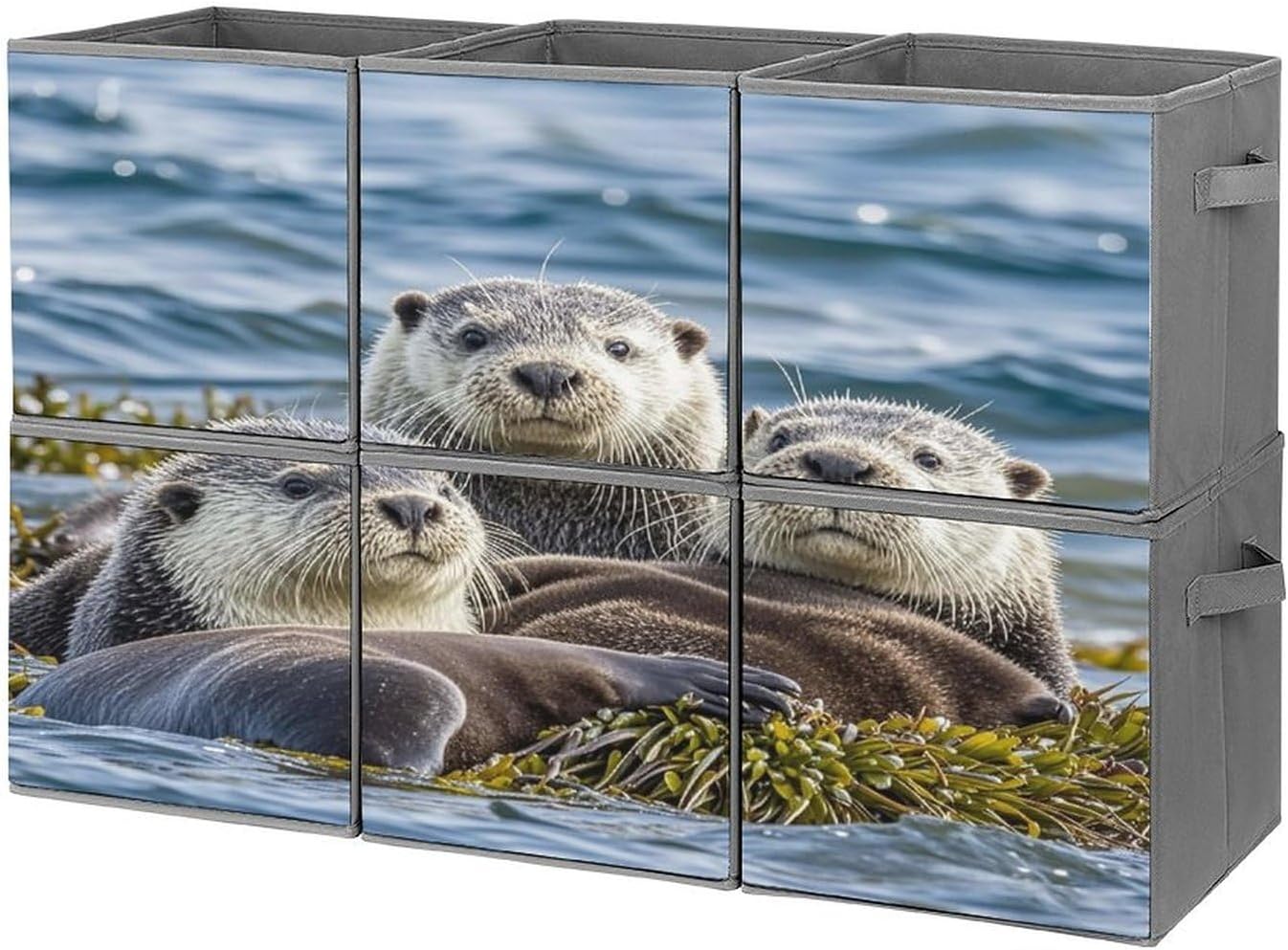 Multi Use Organizer Bins, Sea Otter Family Printed Storage Bins, Foldable Storage Baskets Are Suitable For Bedrooms, Offices, And Cars