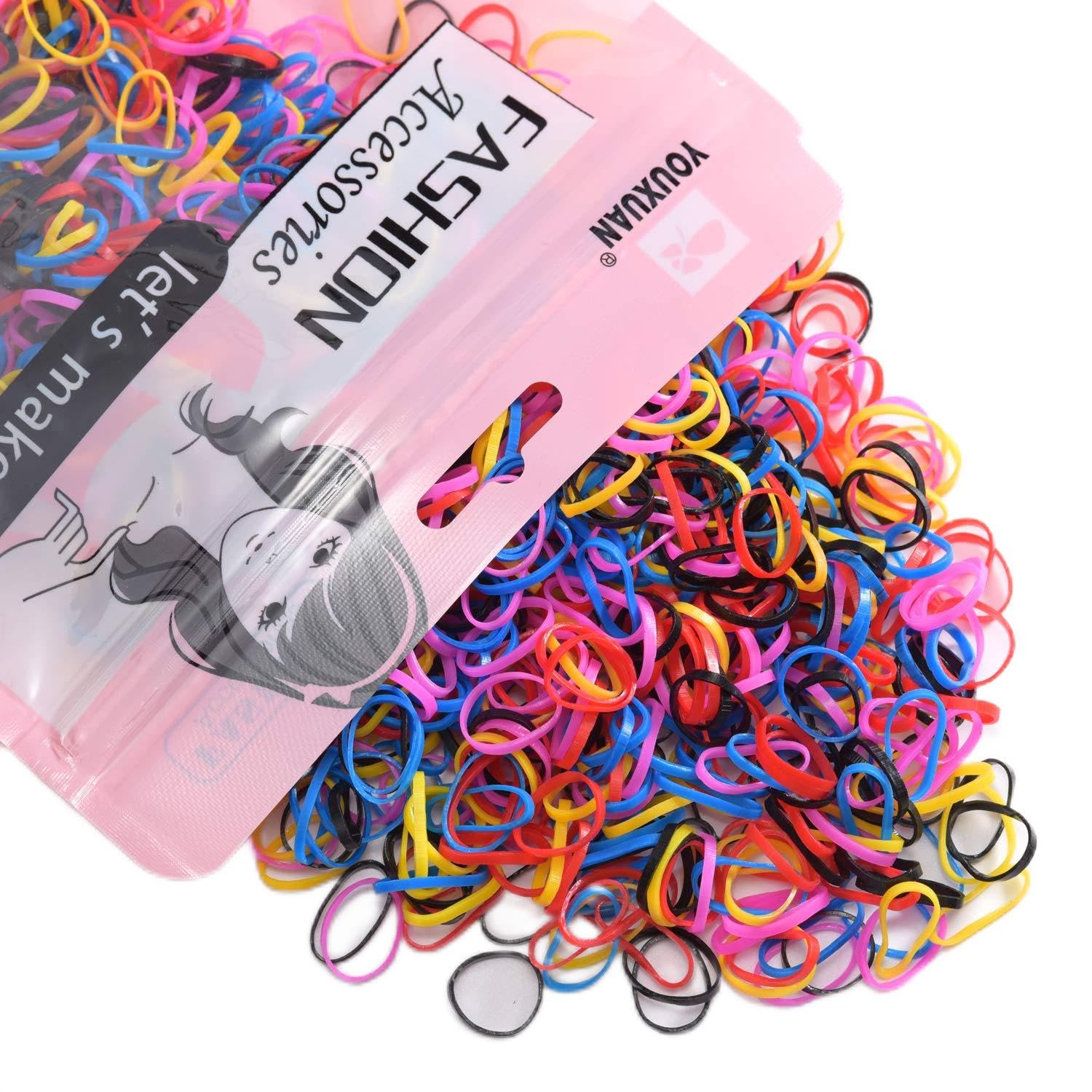 Small Size, Deep Colors: Youxuan Kids Elastics No Damage Colored Hair Bands Fashion Girls Hair Ties 1000 Count Small Size