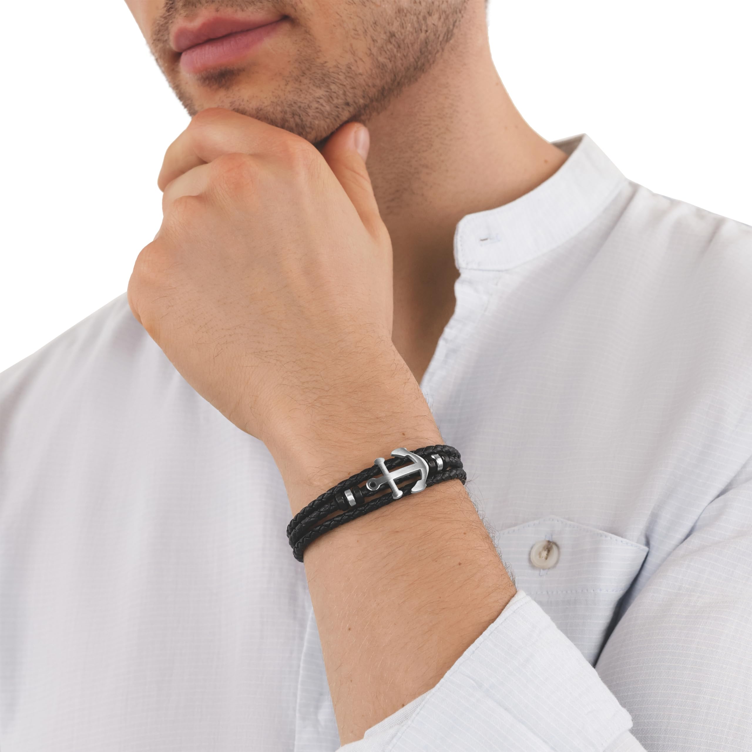 Tom Tailor Identarmband für Herren, Edelstahl, 20+1,5 cm, schwarz, Anker-Anhänger, Geschenkidee, Armschmuck, Herrenschmuck, 2100696
