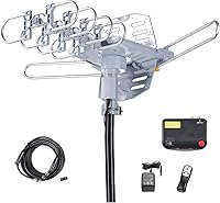 McDuory Outdoor Amplified HDTV Antenna 150 Miles Range - 360° Motorized Rotation, IR Remote, Dual TV Support, Tools-Free Install