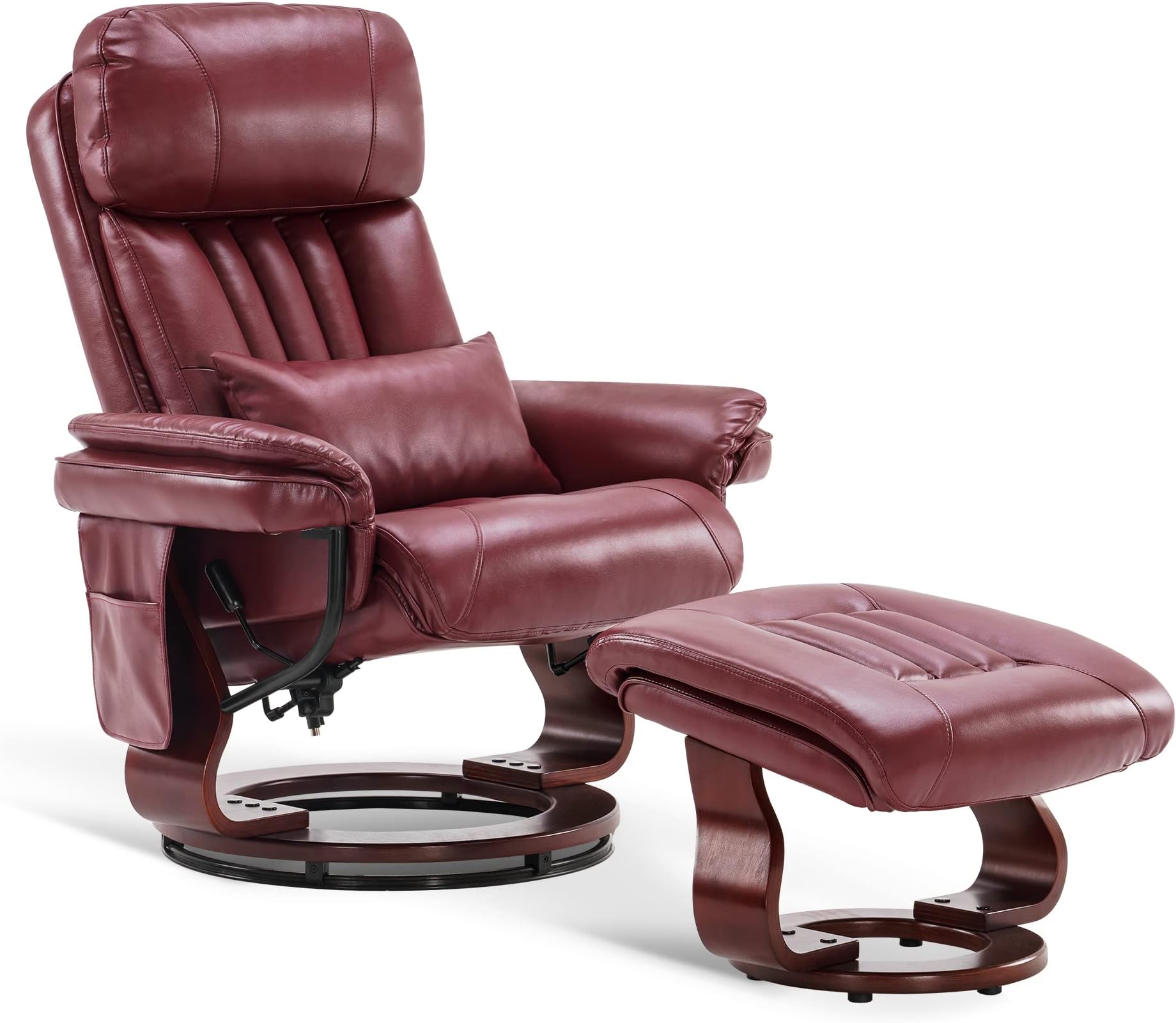 Swivel Recliner with Ottoman, Faux Leather TV Chair with Vibration Massage, Ideal for RV Small Space, Living Room & Bedroom 4999 (Faux Leather, Burgundy)