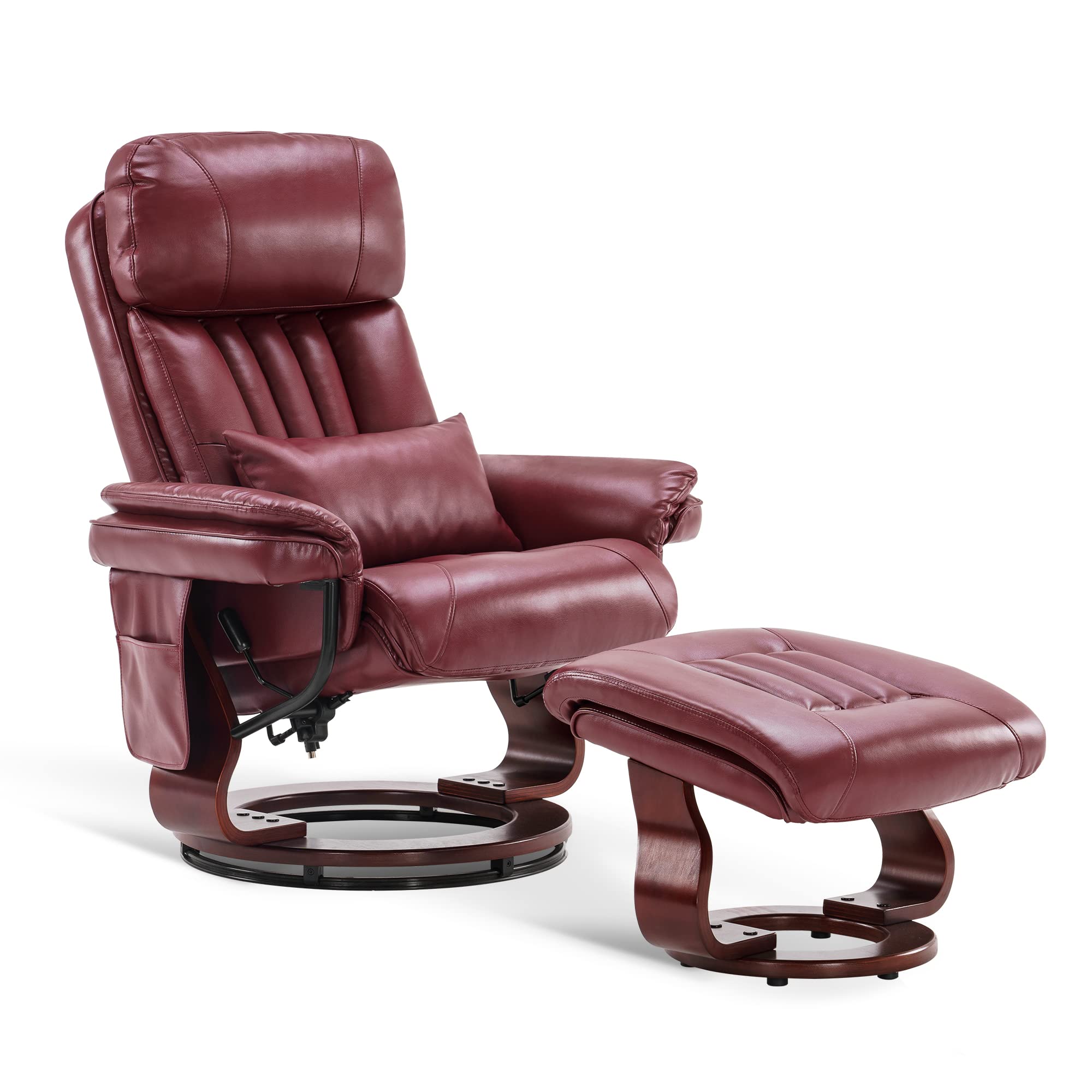 MCombo Swivel Recliner with Ottoman, Faux Leather TV Chair with Vibration Massage, Ideal for Small Space, Living Room & Bedroom (Faux Leather, Burgundy)