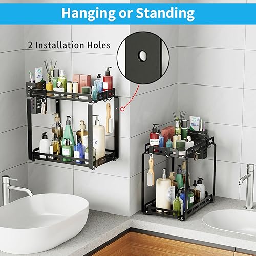 Miniatura 4 de junyuan Organizador de baño, estante de organización de baño de 2 niveles para encimera, organizador de pie para almacenamiento de tocador, mesa de