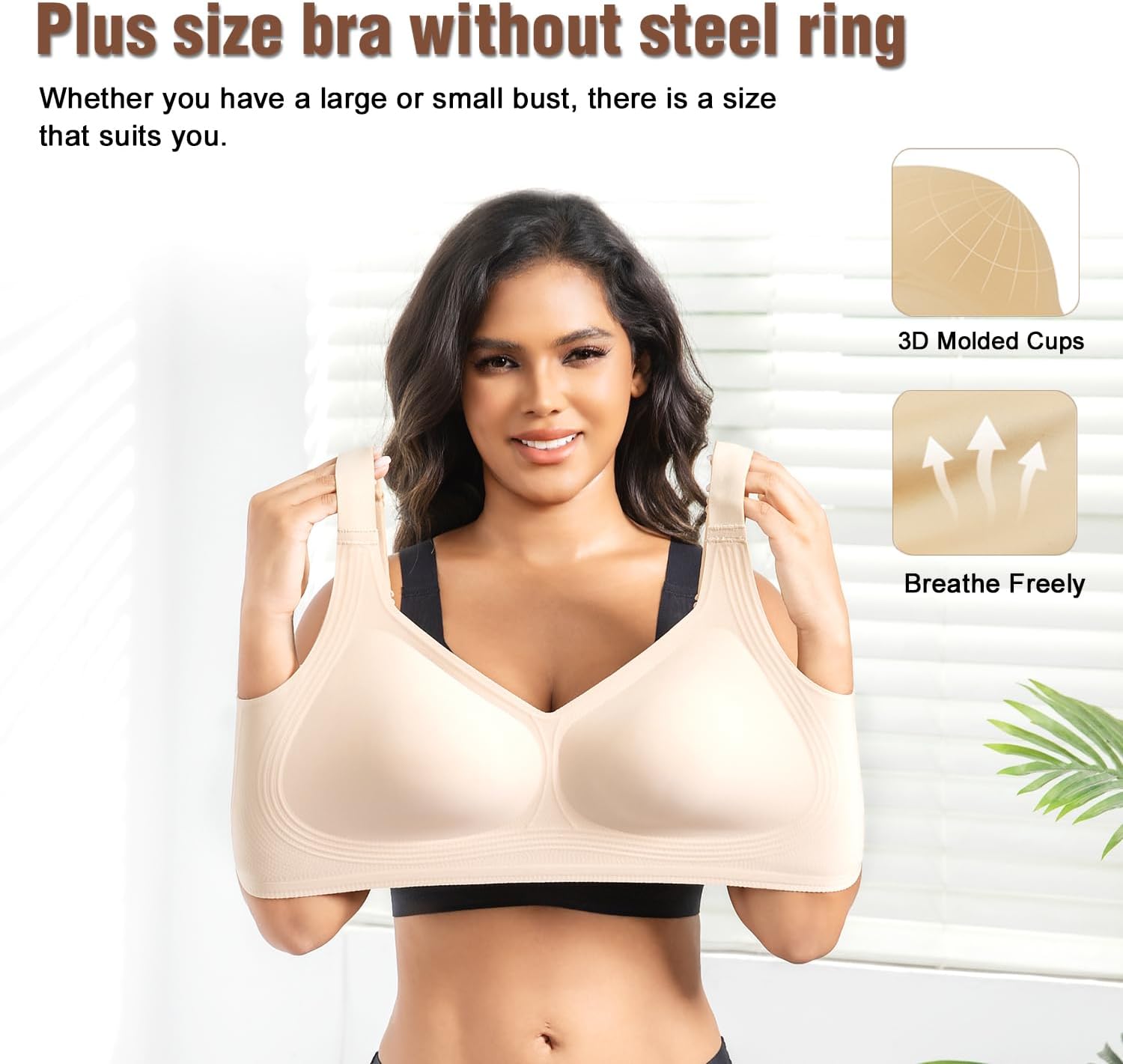 Womens Wireless Bras Push Up Bra Plus Size No Underwire Deep V Bras for Women Full Coverage Back Smoothing Sports Bra - Image 4