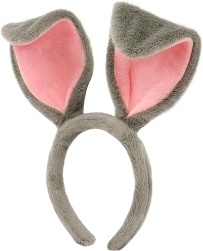 Diadema de orejas de conejo de Pascua, diadema de orejas de conejo de Pascua de felpa gris, accesorios de disfraz de conejo de Pascua para adultos y