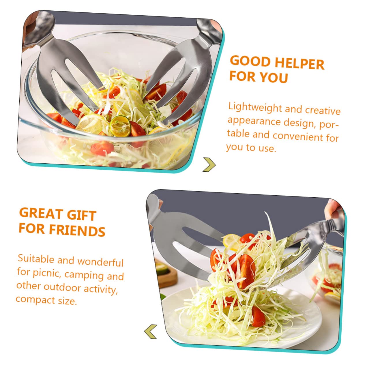Unomor 2pcs Salad Fork Creative Salad Servers Salad Serving Forks Creative Salad Hands Salad Tossers Sandwich Tongs Buffet Server Mixing Dinner Fork Mixed Salad Silver Stainless Steel