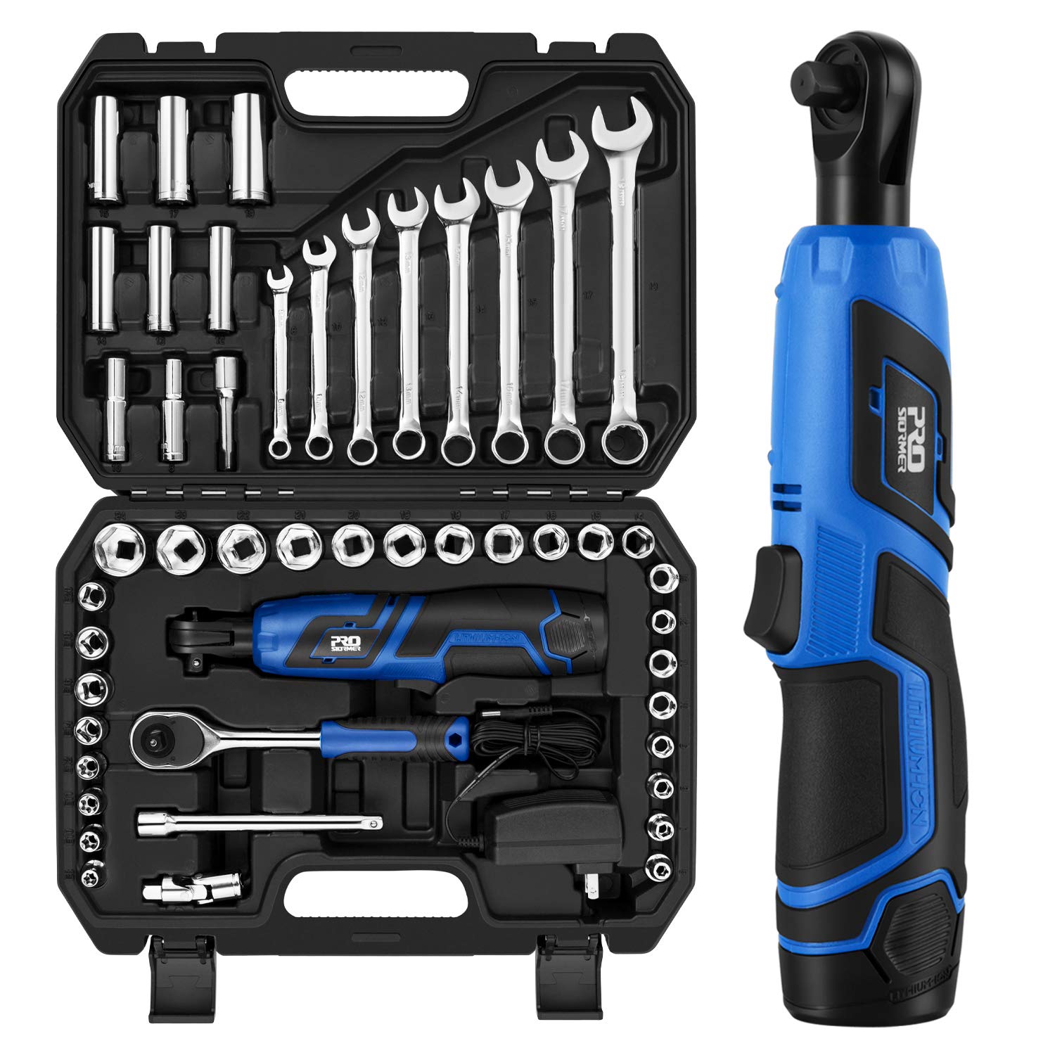Buy PROSTORMER 50PCS 12V 3/8" Cordless Electric Ratchet Wrench Set, Mechanics Tool Set, Socket