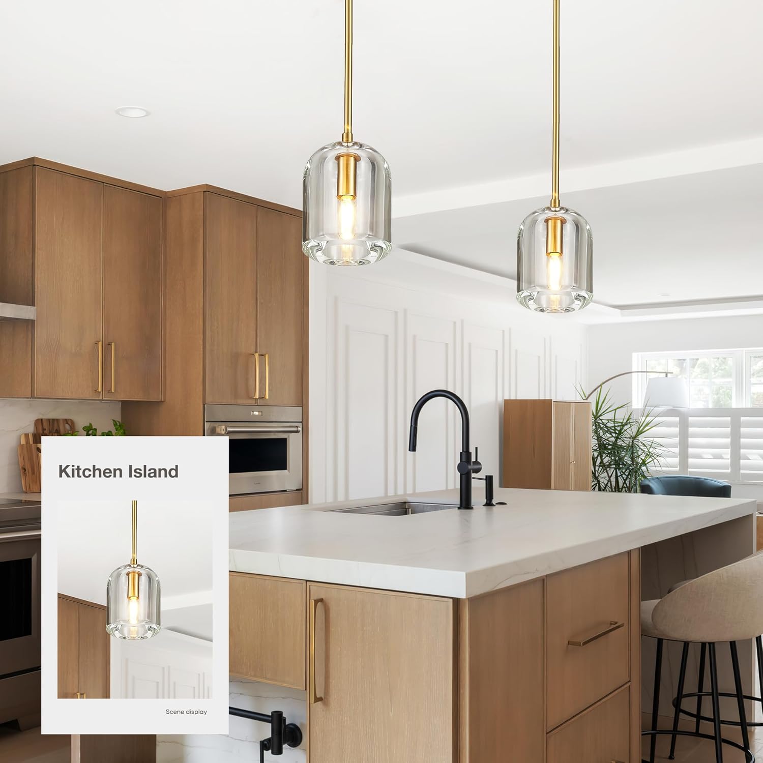 Brass Pendant Light Fixtures,5.1" Modern K9 Crystal Gold Pendant Lights for Kitchen Island Dining Room Living Room Bedroom Bathroom,E12 Bulb Included