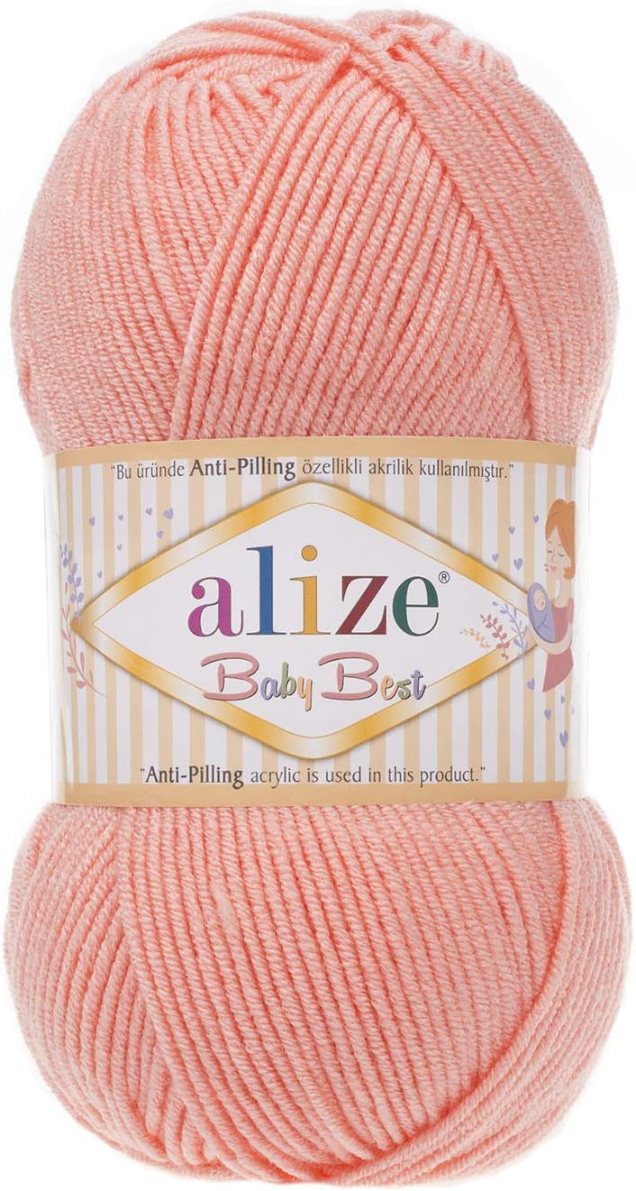 Alize Baby Best Soft Baby Yarn, Worsted Yarn 90% Anti-Pilling Acrylic 10% Bamboo, Lot of 4. Each Skein 3.5 oz (100 g) 262 Yards (240 m) (145 - Salmon)