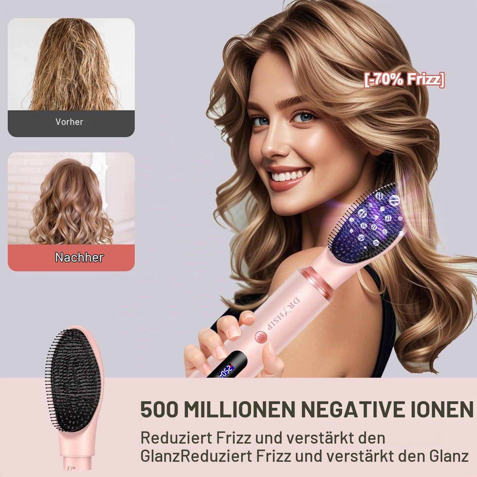 Dryhsip Warmluftbürste, 6 in 1 Hairstyler, Föhnbürste mit Negativ-Ionen-Technologie, Airstyler mit Diffuser Haare Föhn, Glätten,Lockenstab Automatisch, Haarglätter,Flex Temperaturen, Eurostecker