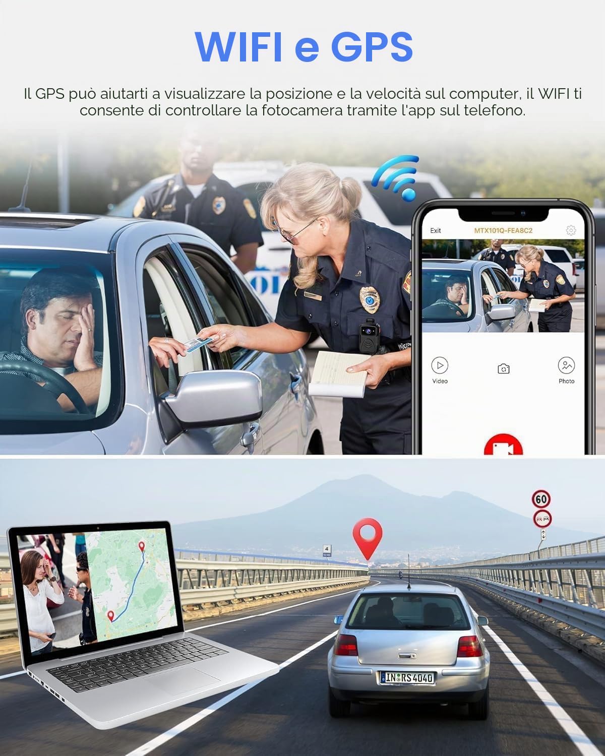 Body Cam 4K 40MP fotocamera corpo con registrazione audio e video, WLAN GPS Police Body Cam per le forze dell'ordine, IP65 impermeabile per corpo della polizia visione notturna con batteria da 4000