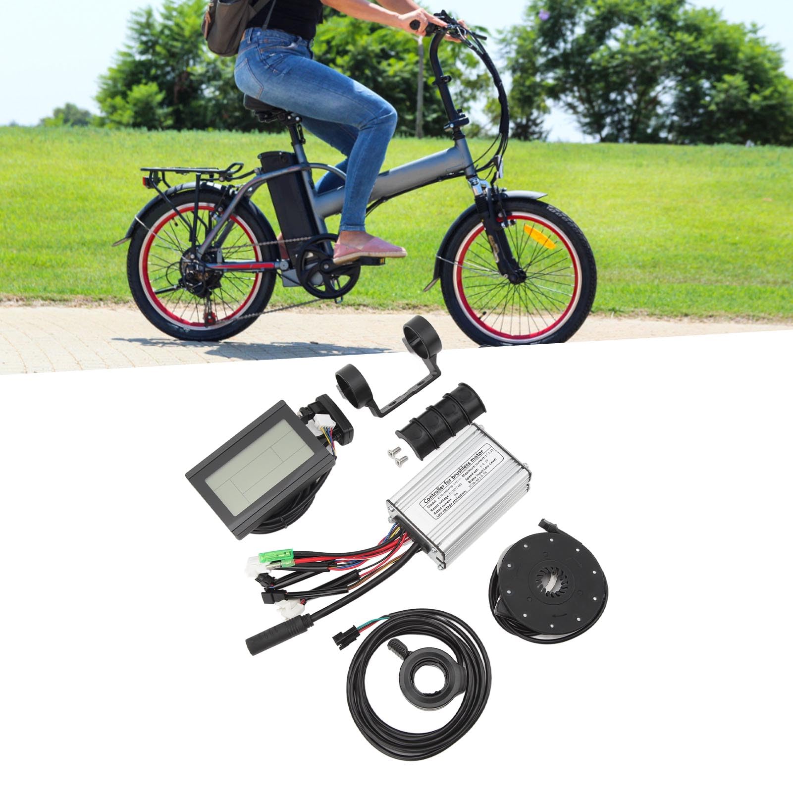 UMDHAYI do zestawu do konwersji roweru na elektryczny, kontroler sinusoidalny 17A, wyświetlacz LCD3U, przepustnica kciukowa, czujnik wspomagania mocy