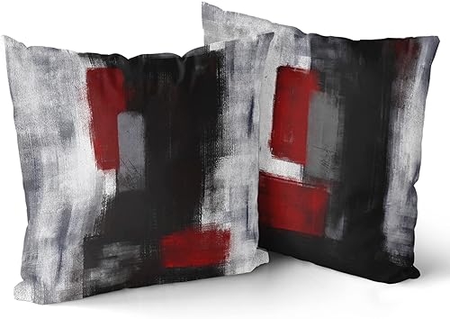 Giwawa Juego de 2 fundas de almohada decorativas de color rojo y negro con pintura de arte abstracto gris para sofá, dormitorio, sala de estar, 18 x
