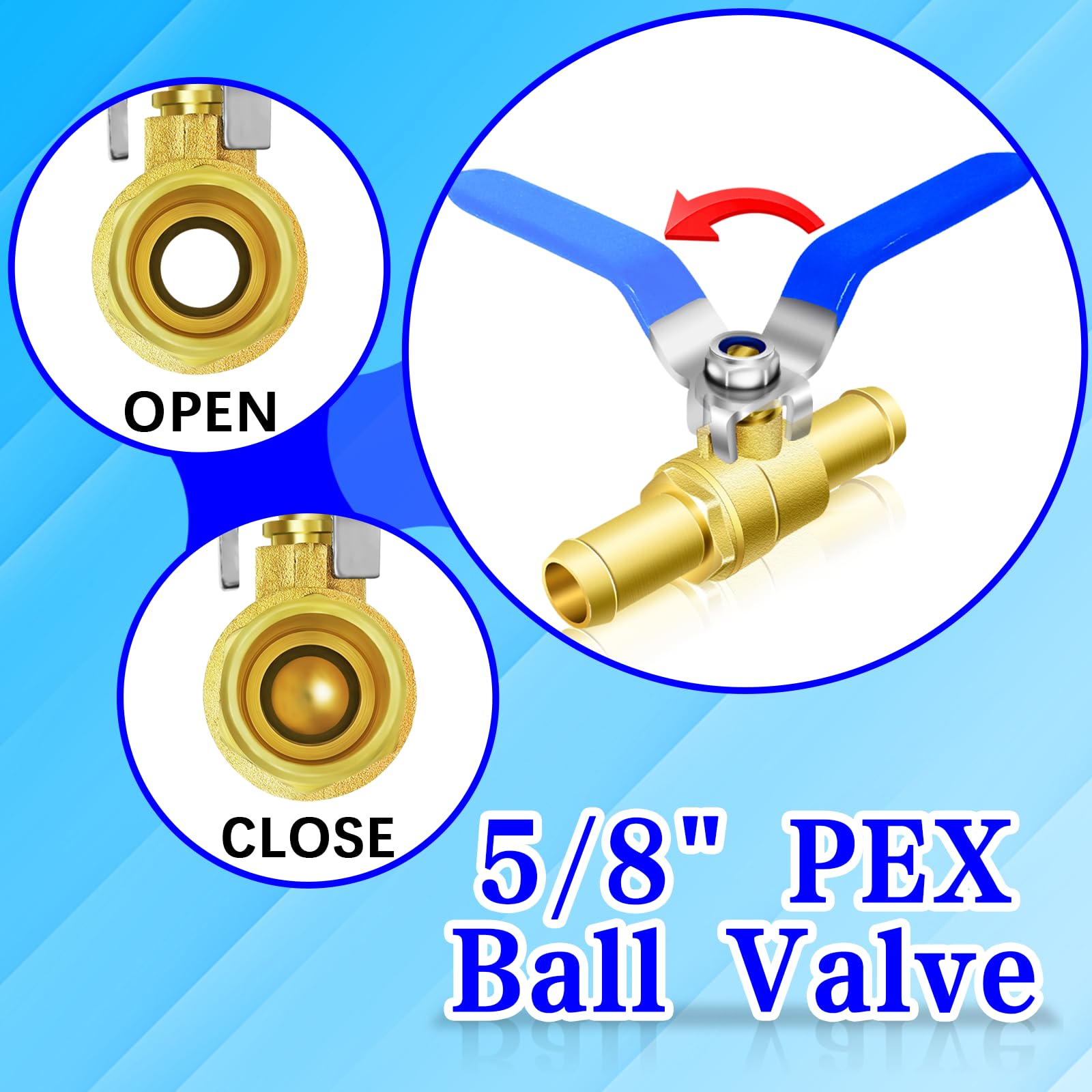 5/8" Heater Hose Shut Off Valve 16mm OD Brass Ball Valve 90 Degree Turn