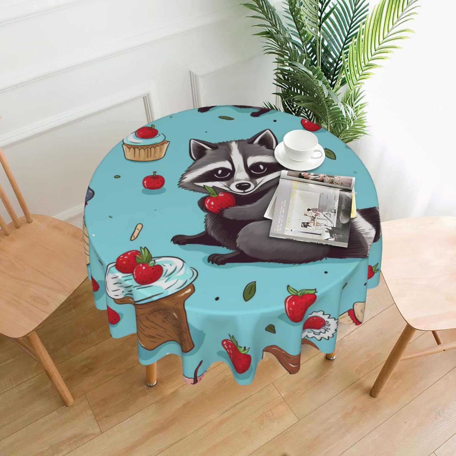 Nappe 60 pouces imprimée ratons laveurs et cupcakes pour tables de fête et restauration
