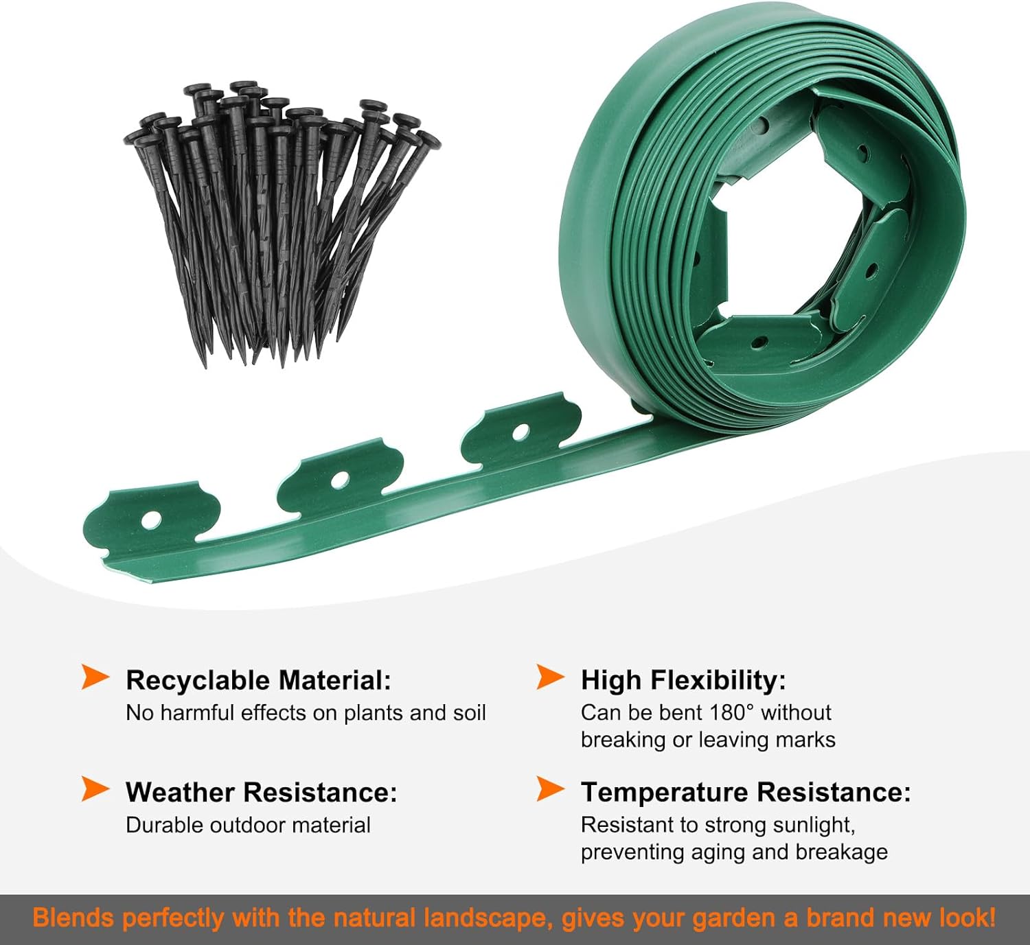 Garden Edging - 60 Feet Plastic Landscaping Edging Border with 54 PCS Spikes Apply to Flower Beds/Grass Lawn/Yard (3 Set of 20FT x 2IN, Green)